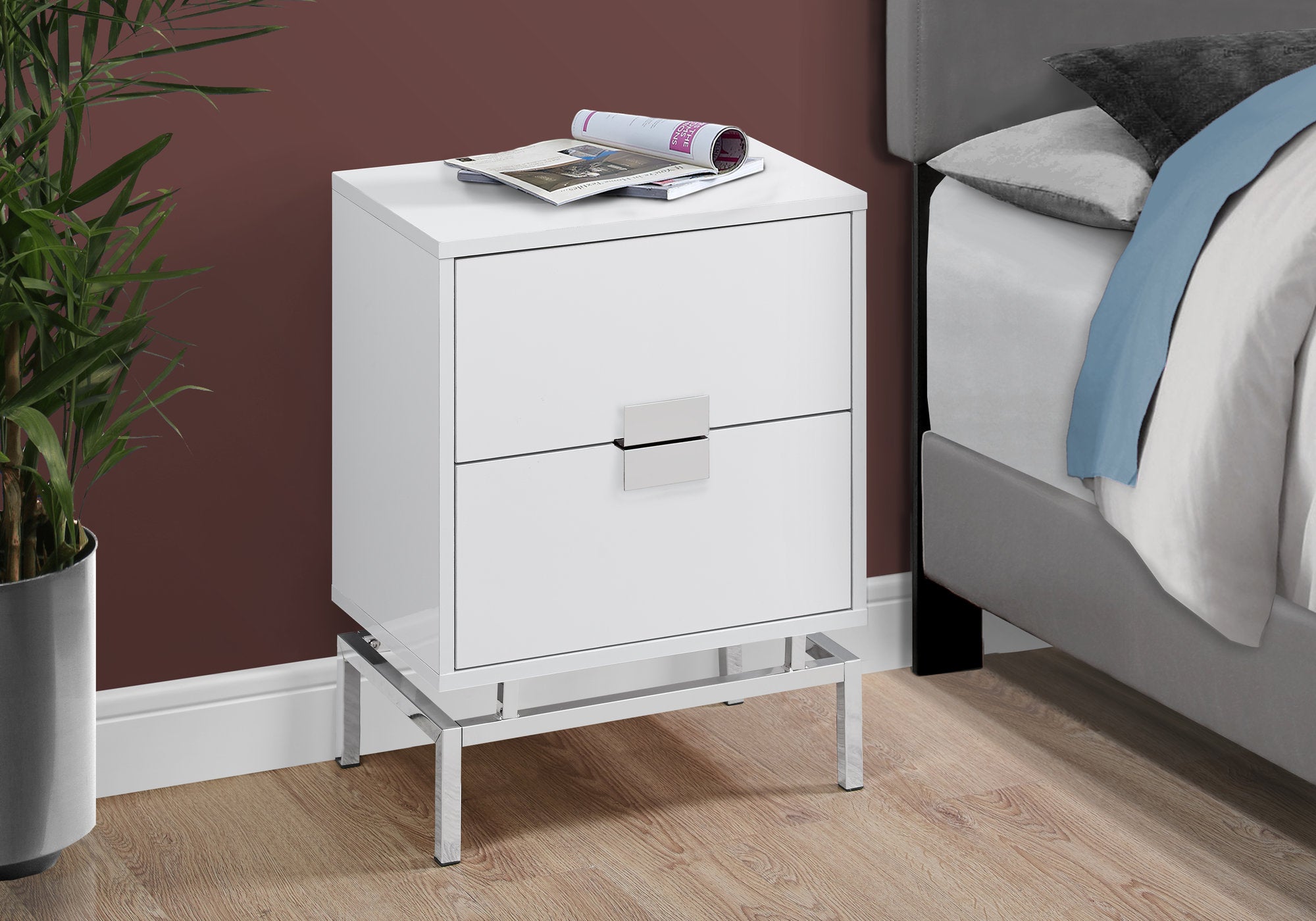 TABLE D'APPOINT - 24"H / BLANC BRILLANT / METAL CHROME 