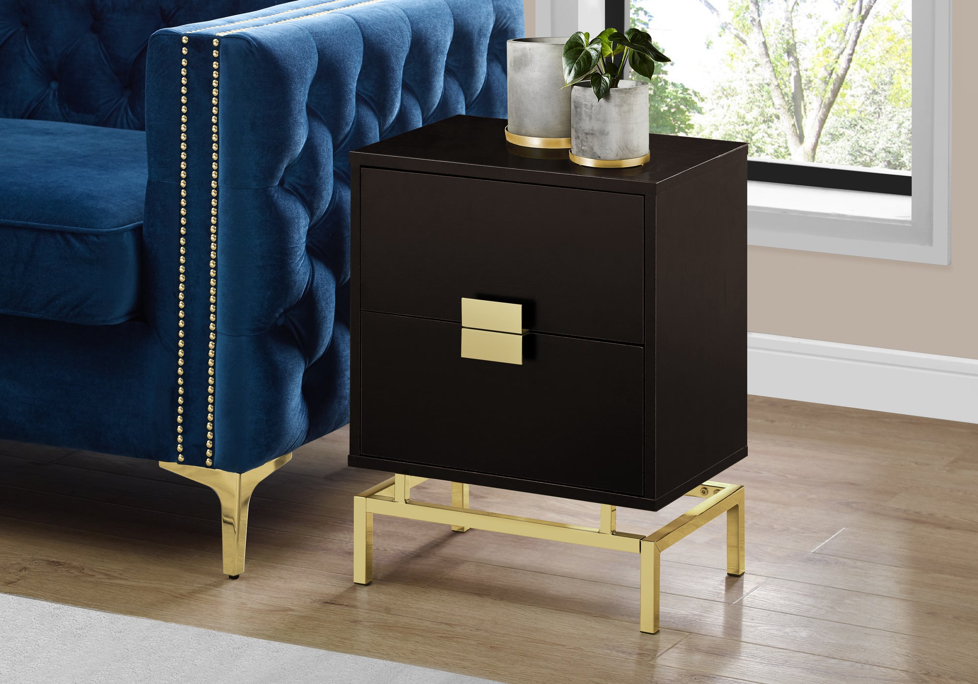 TABLE D'APPOINT - 24"H / ESPRESSO / MÉTAL DORÉ 
