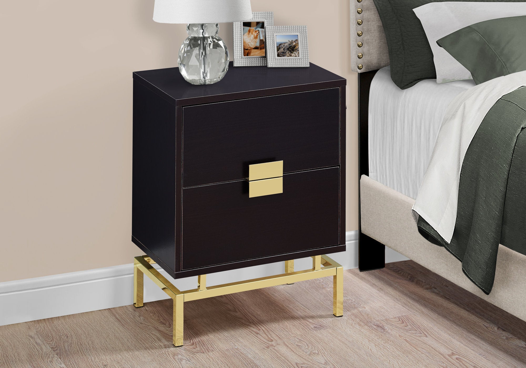 TABLE D'APPOINT - 24"H / ESPRESSO / MÉTAL DORÉ 
