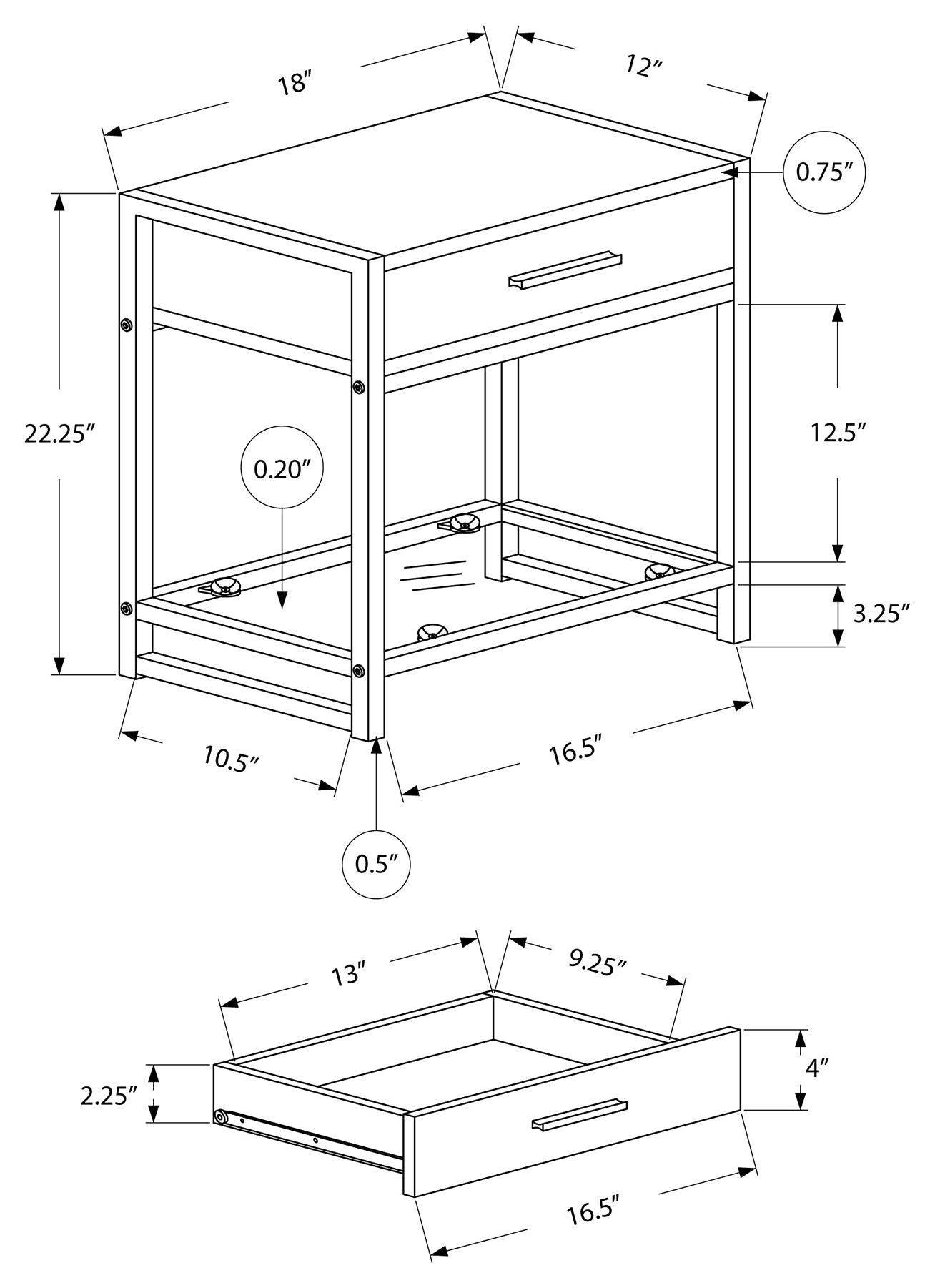 TABLE D'APPOINT - 22"H / GRIS / METAL NOIR / VERRE TREMPE
