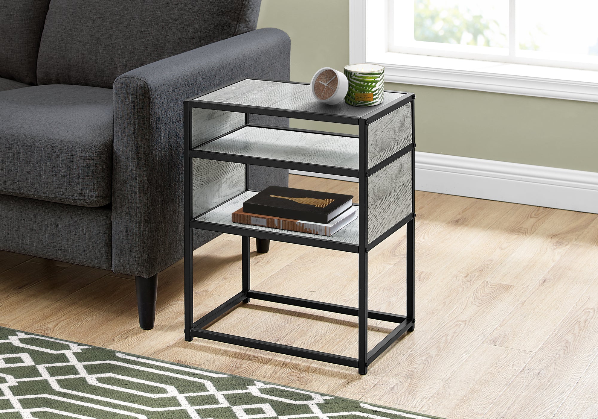 TABLE D'APPOINT - 22"H / GRIS / METAL NOIR 