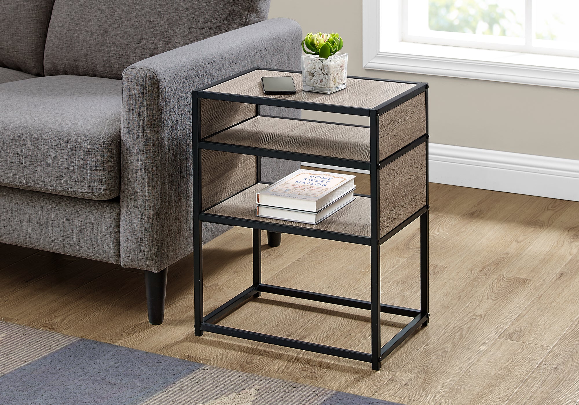 TABLE D'APPOINT - 22"H / TAUPE FONCE / METAL NOIR 