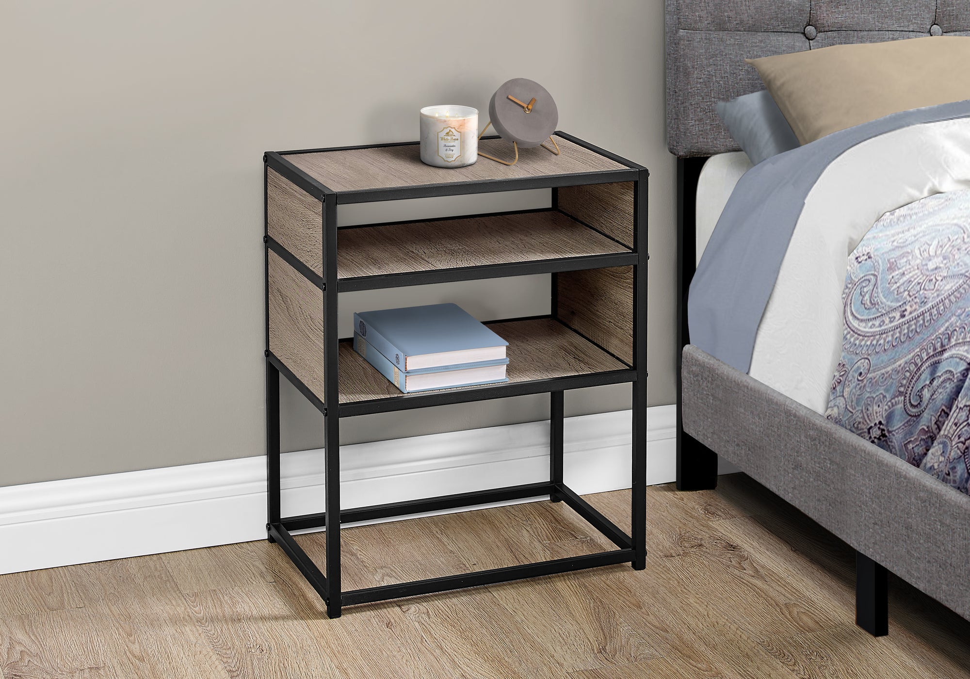 TABLE D'APPOINT - 22"H / TAUPE FONCE / METAL NOIR