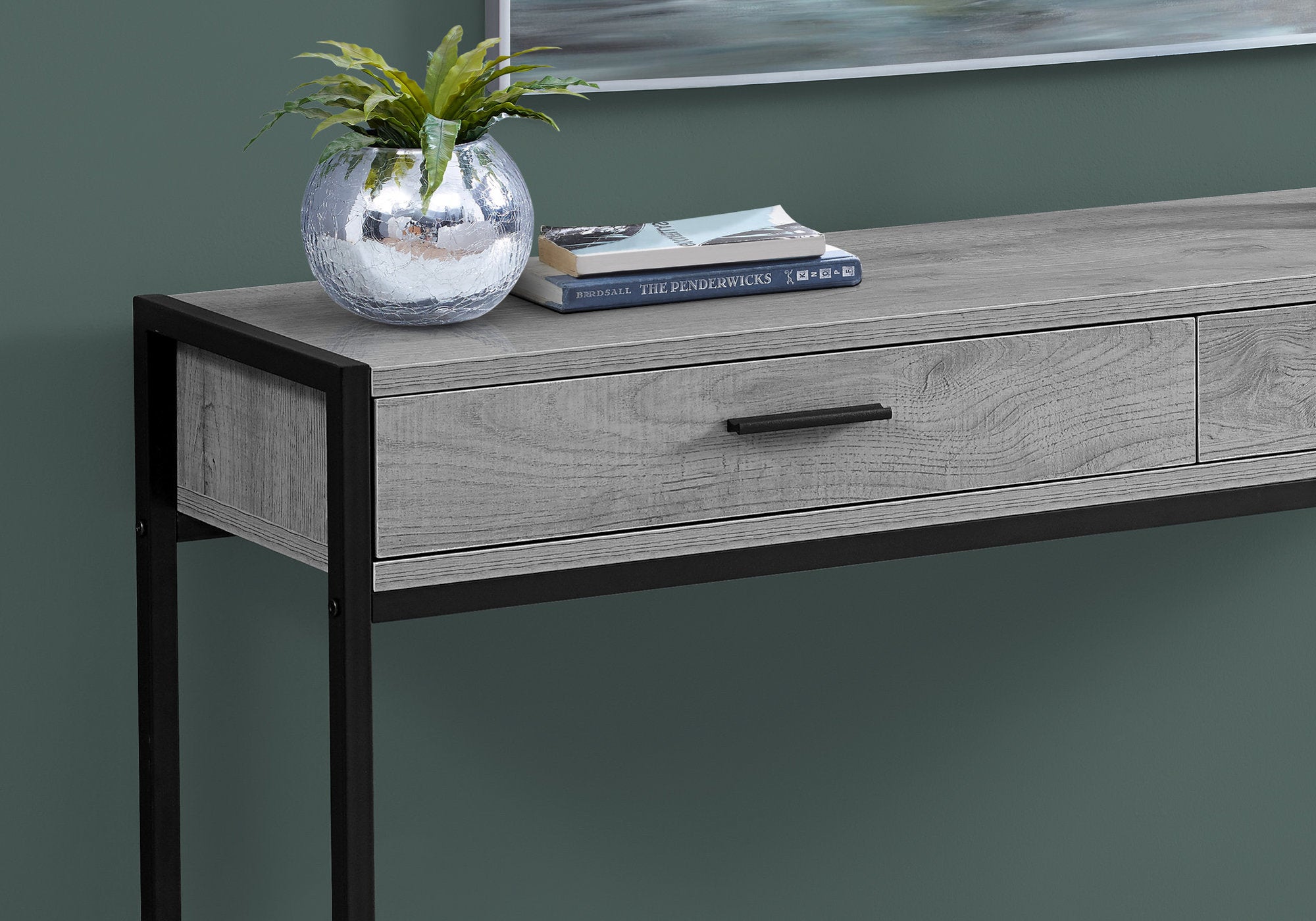TABLE D'APPOINT - 48"L / CONSOLE D'ENTREE METAL GRIS / NOIR 