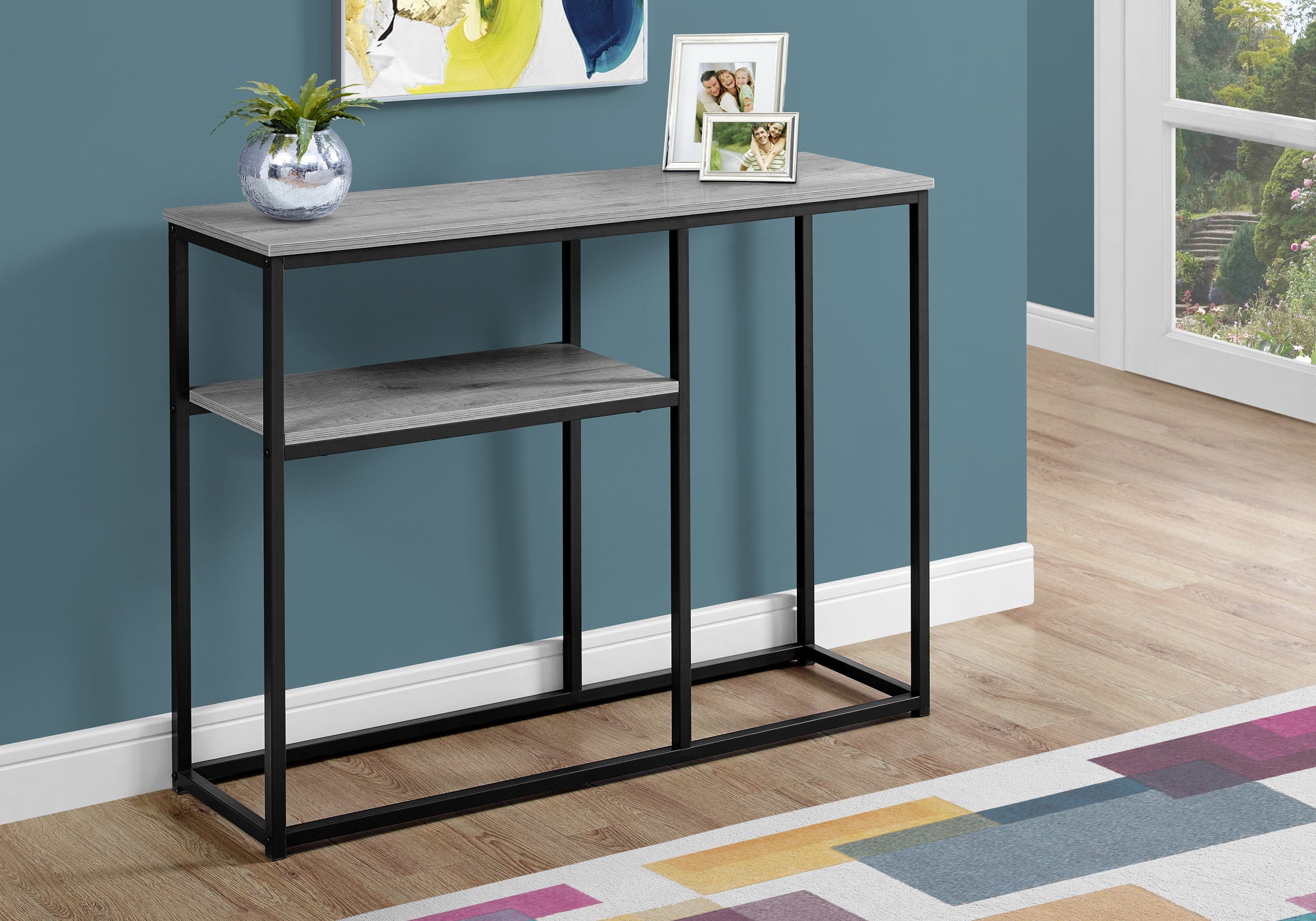 TABLE D'APPOINT - 42"L / CONSOLE D'ENTREE METAL GRIS / NOIR 