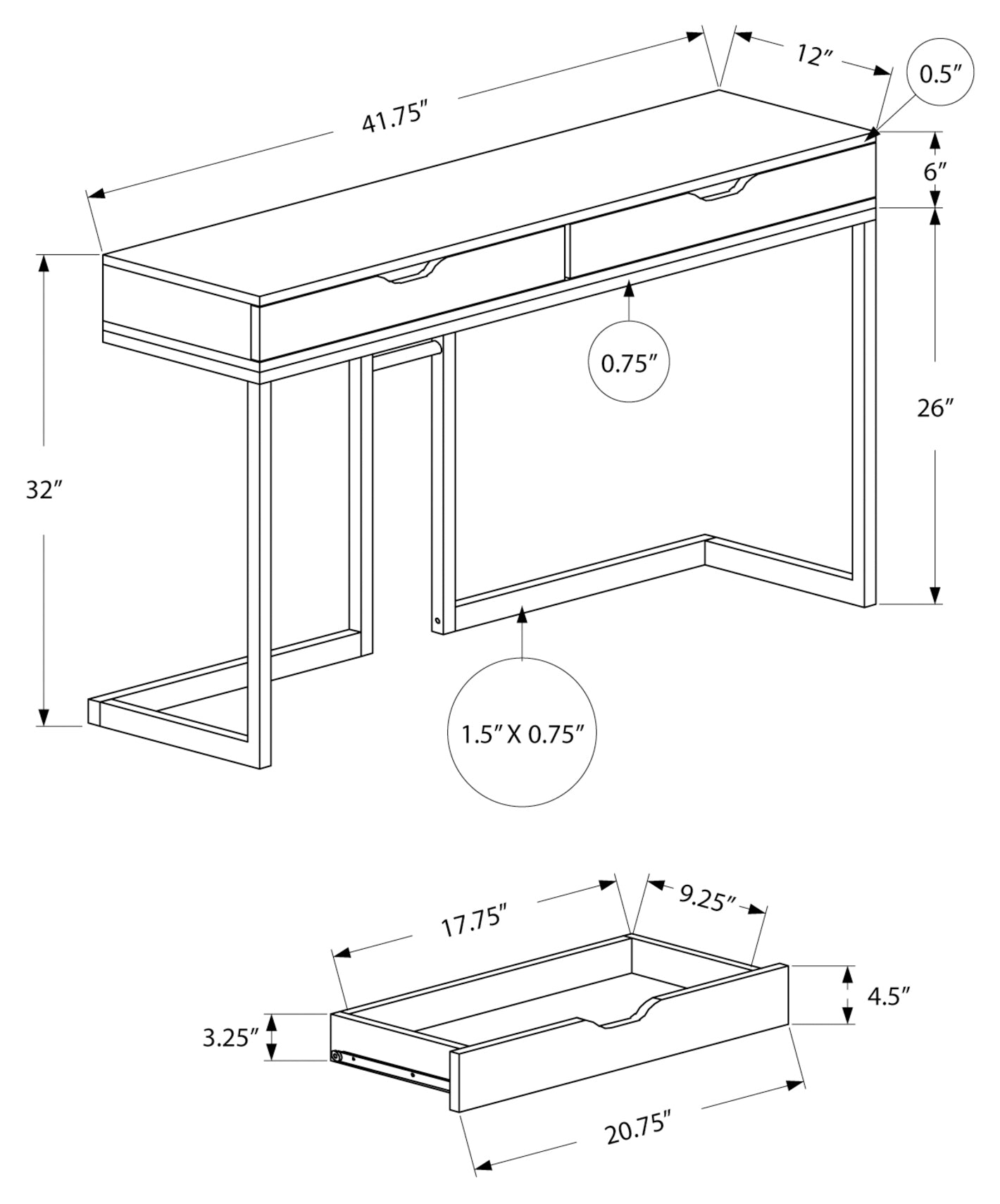 TABLE D'APPOINT - 42"L / ESPRESSO / CONSOLE D'ENTREE NOIRE 