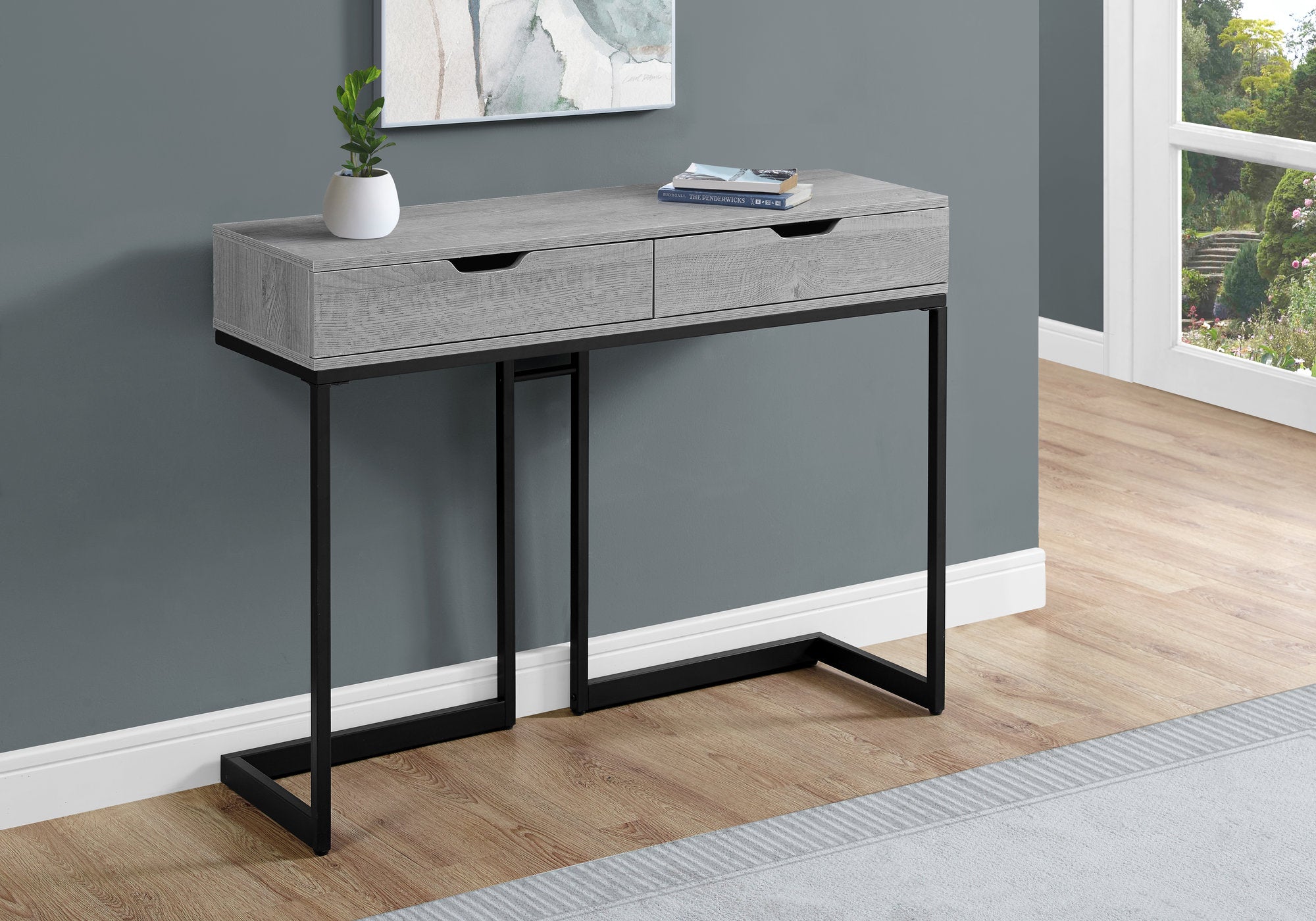 TABLE D'APPOINT - 42"L / CONSOLE D'ENTREE METAL GRIS/NOIR 