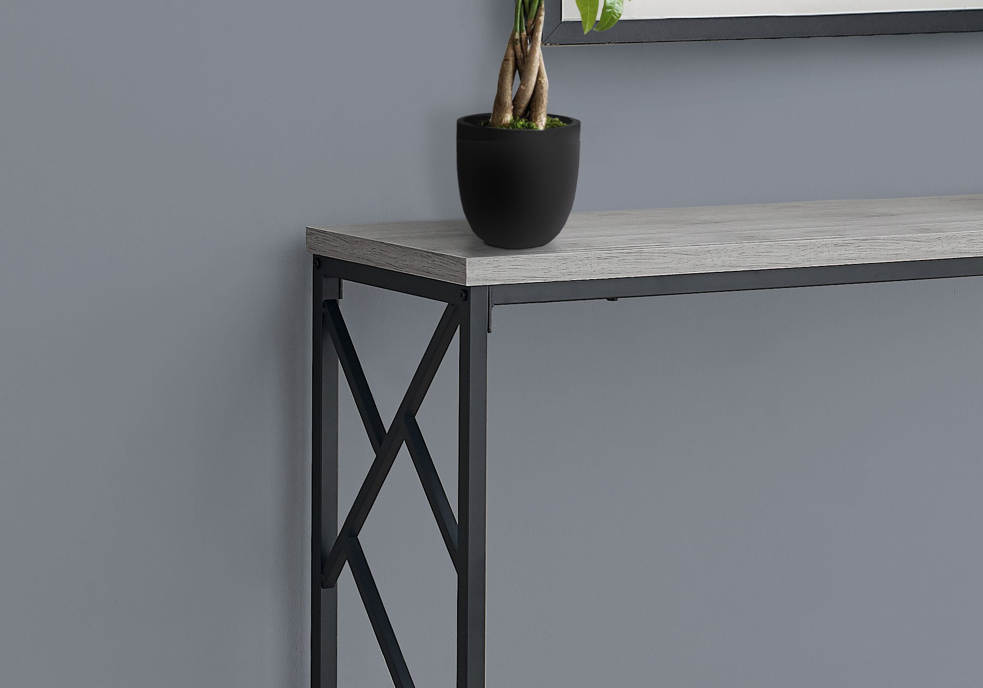 TABLE D'APPOINT - 44"L / CONSOLE D'ENTREE METAL GRIS / NOIR 