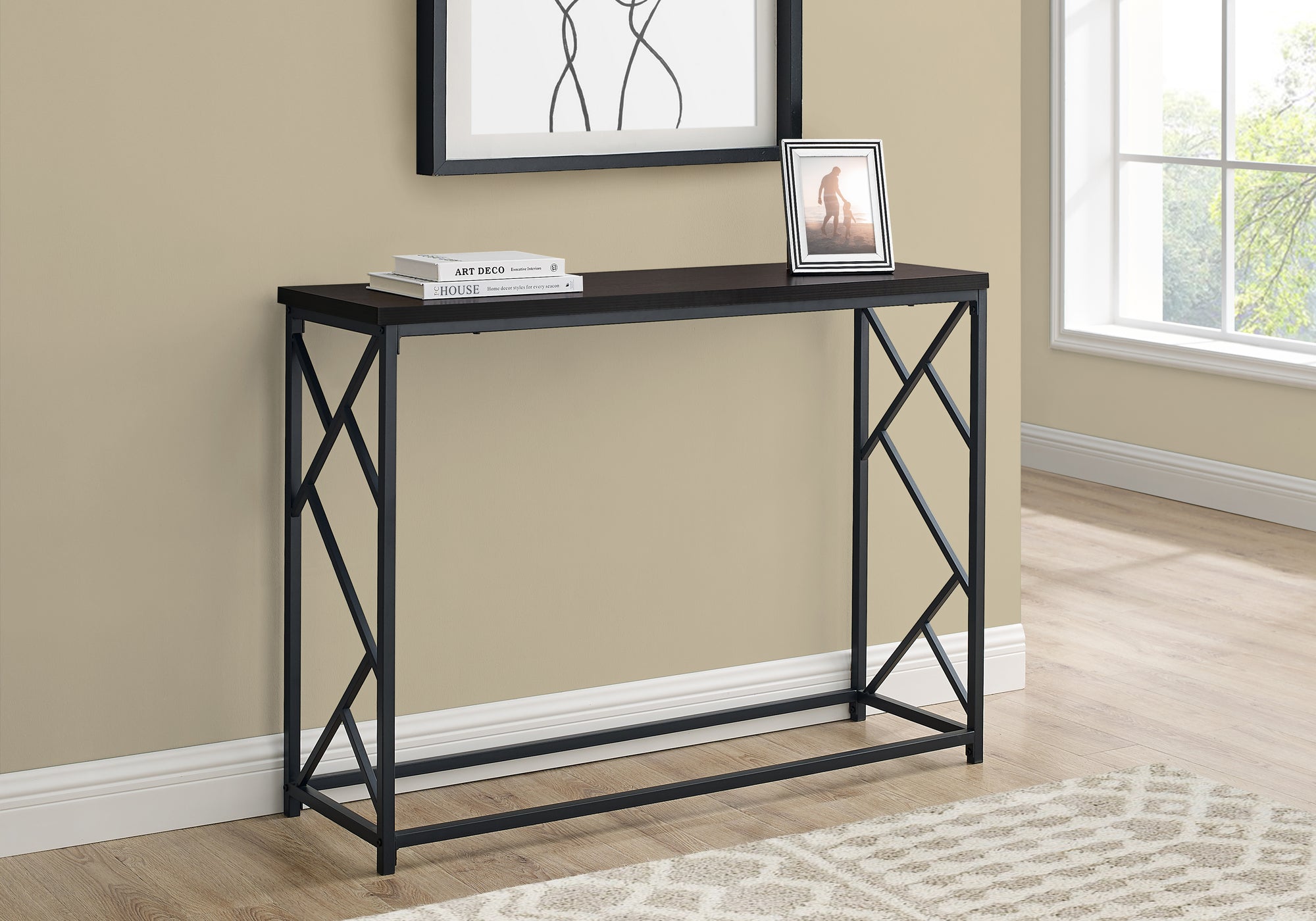 TABLE D'APPOINT - 44"L / ESPRESSO / CONSOLE D'ENTREE METAL NOIR 