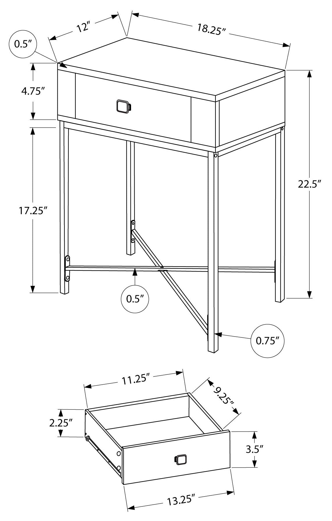 TABLE D'APPOINT - 22"H / NOIR / METAL NOIR 