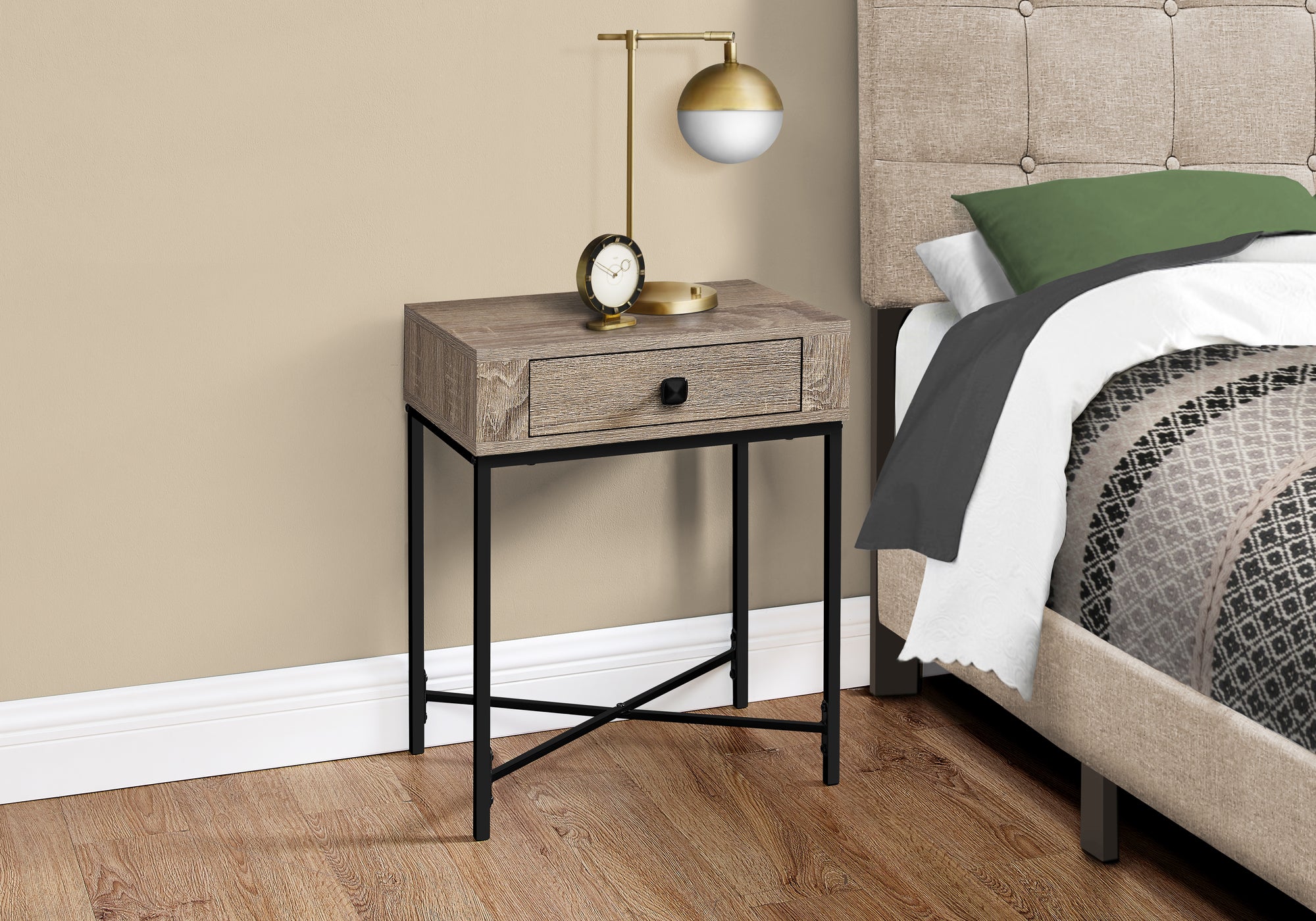 TABLE D'APPOINT - 22"H / TAUPE FONCE / METAL NOIR 