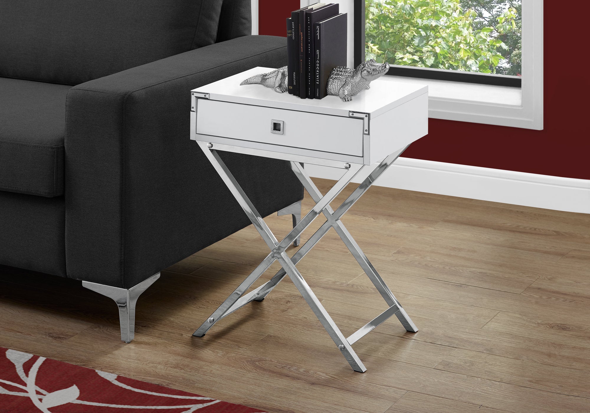 TABLE D'APPOINT - 24"H / BLANC BRILLANT / METAL CHROME 