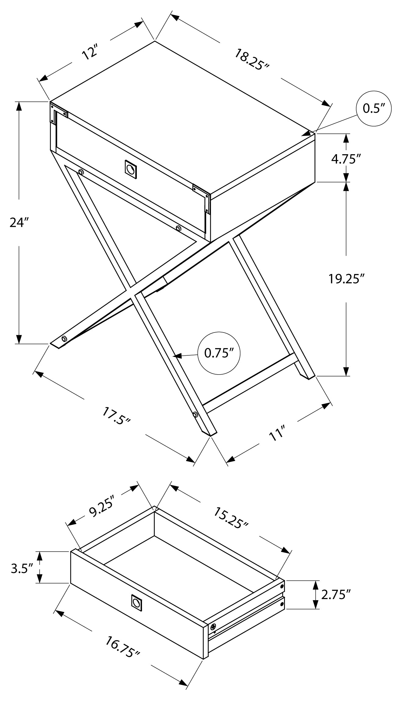 TABLE D'APPOINT - 24"H / ESPRESSO / MÉTAL DORÉ 
