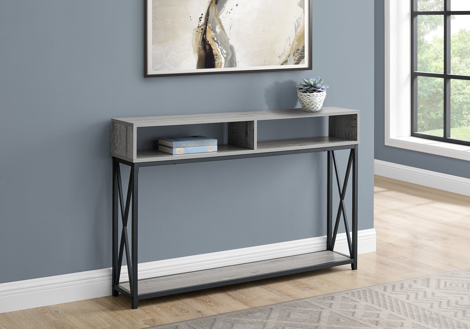 TABLE D'APPOINT - 48"L / CONSOLE D'ENTREE METAL GRIS / NOIR 