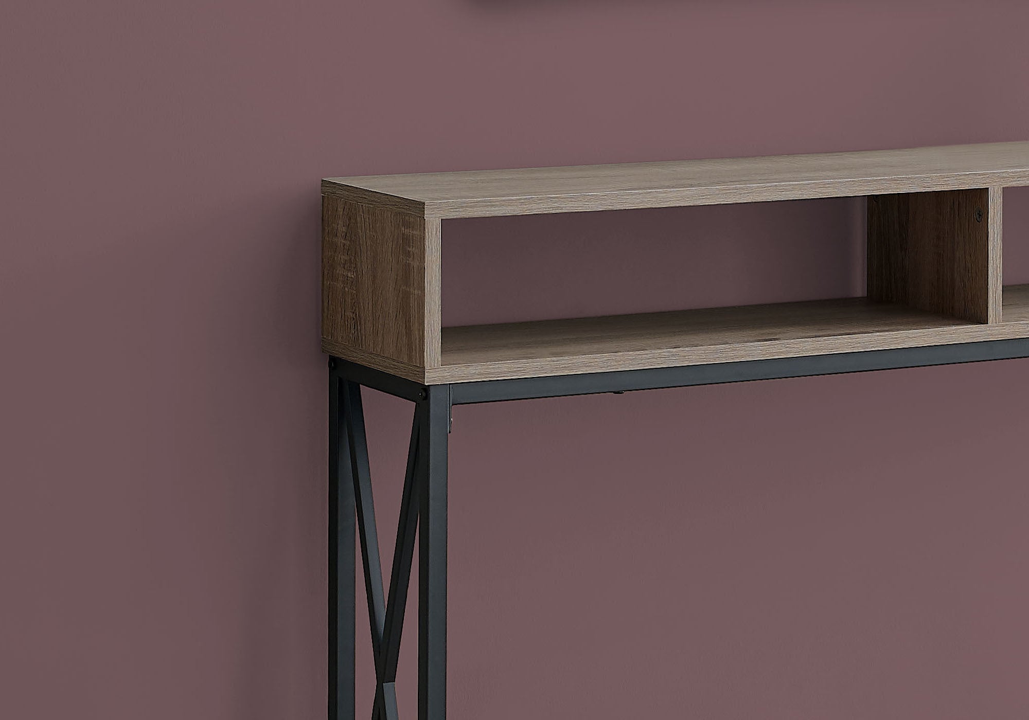 TABLE D'APPOINT - 48"L / CONSOLE D'ENTREE TAUPE / METAL NOIR 