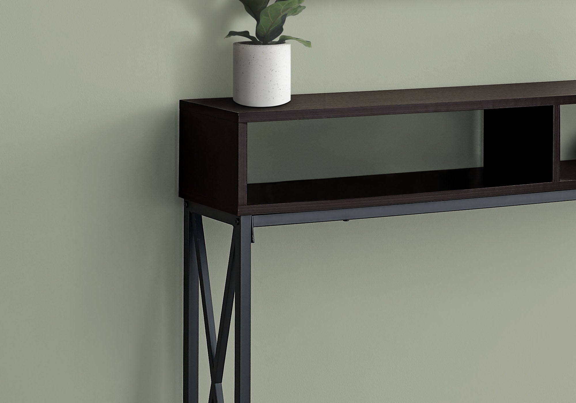 TABLE D'APPOINT - 48"L / ESPRESSO / CONSOLE D'ENTREE METAL NOIR 