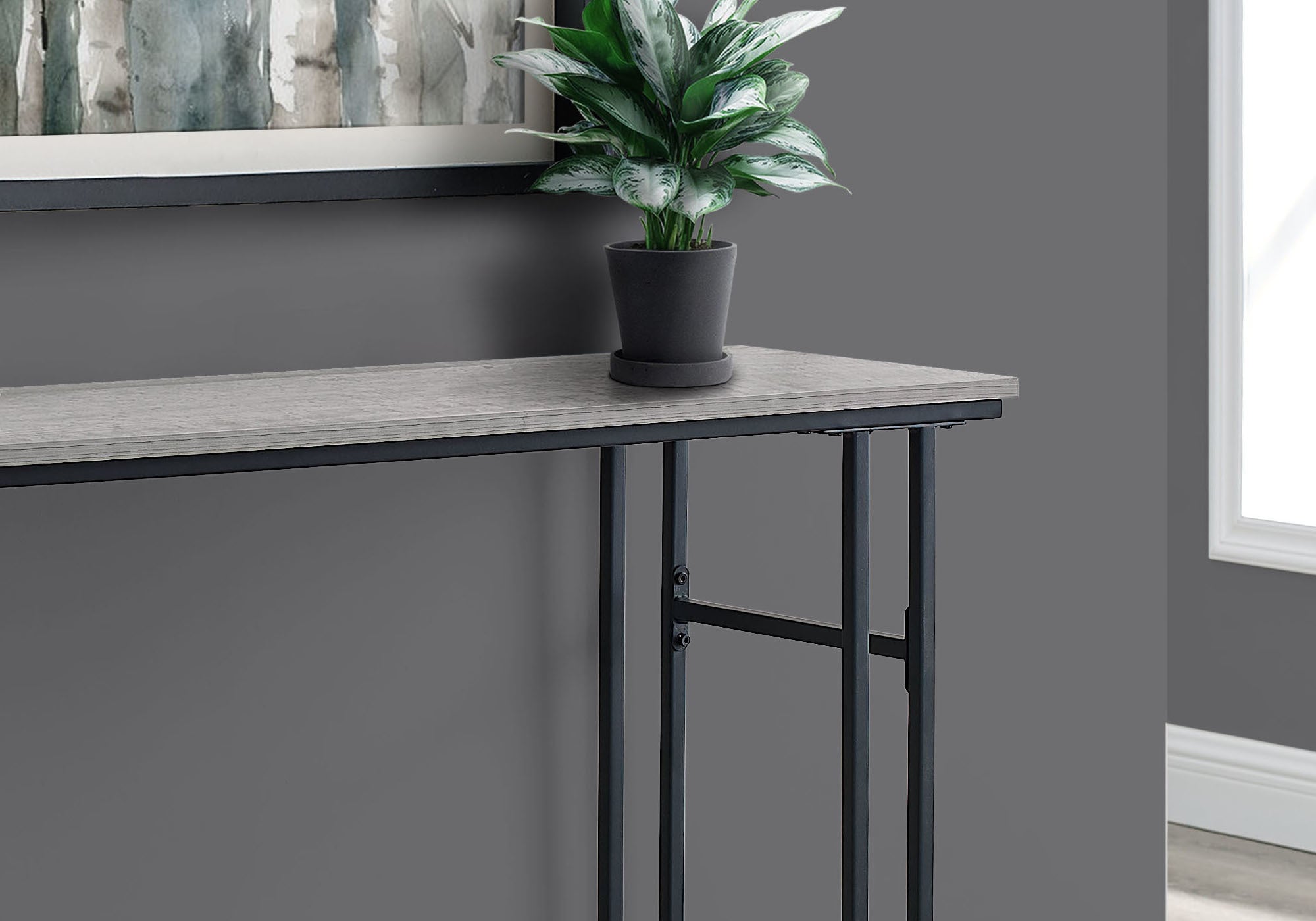 TABLE D'APPOINT - 48"L / CONSOLE D'ENTREE METAL GRIS / NOIR 
