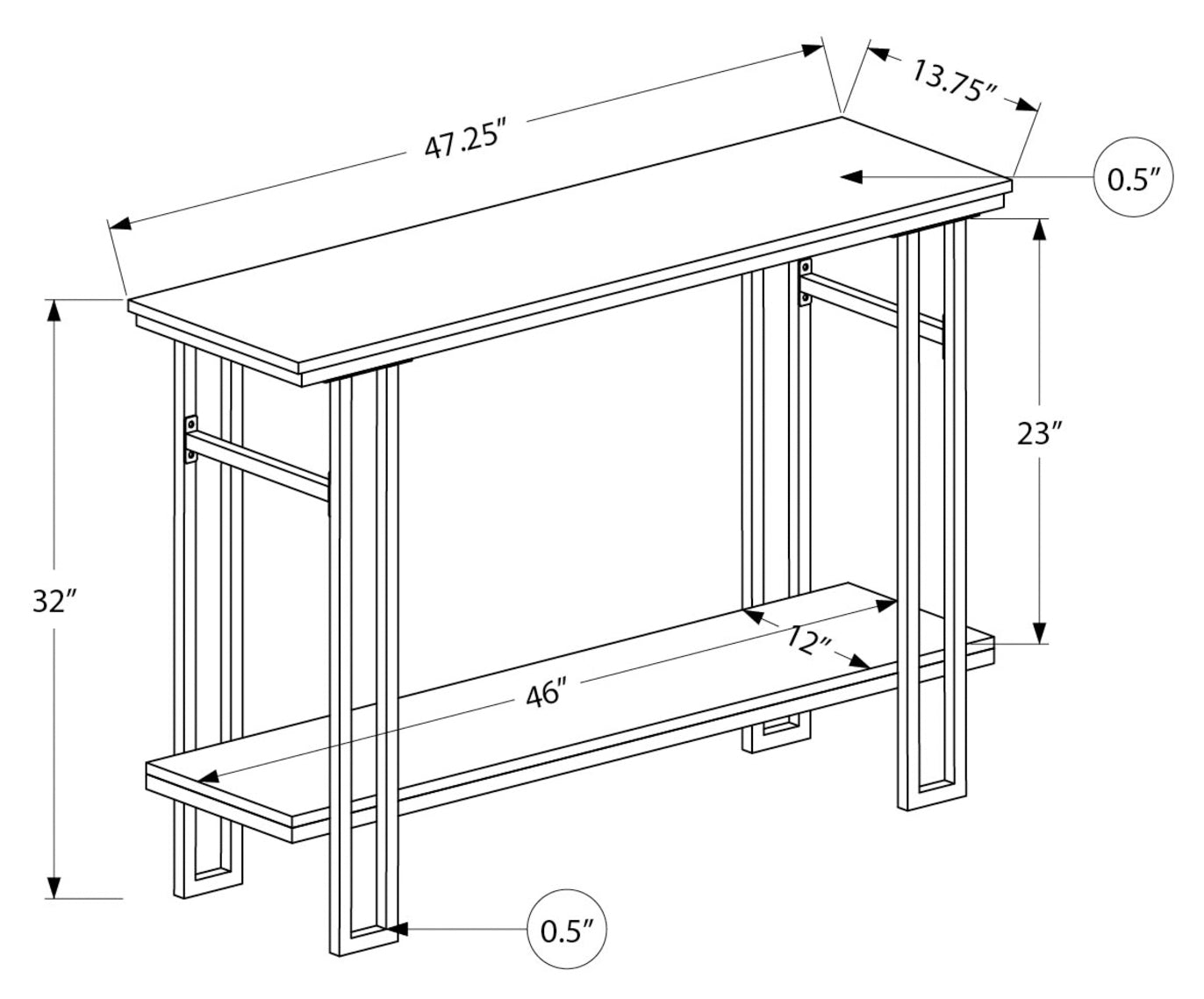 TABLE D'APPOINT - 48"L / ESPRESSO / CONSOLE D'ENTREE METAL NOIR 