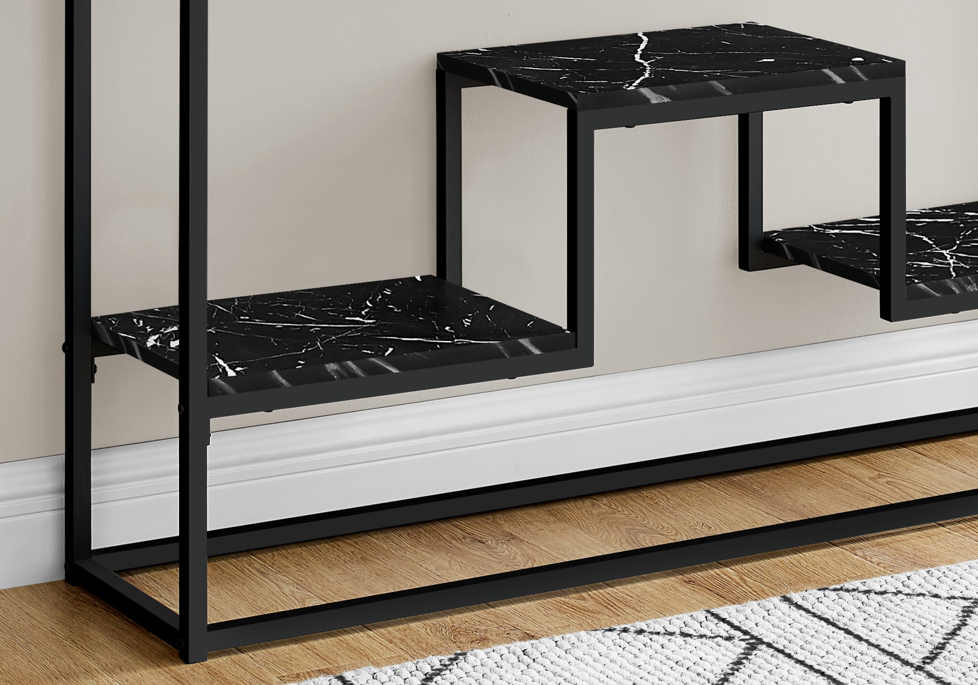TABLE D'APPOINT - 48"L / MARBRE NOIR / CONSOLE METAL NOIR 