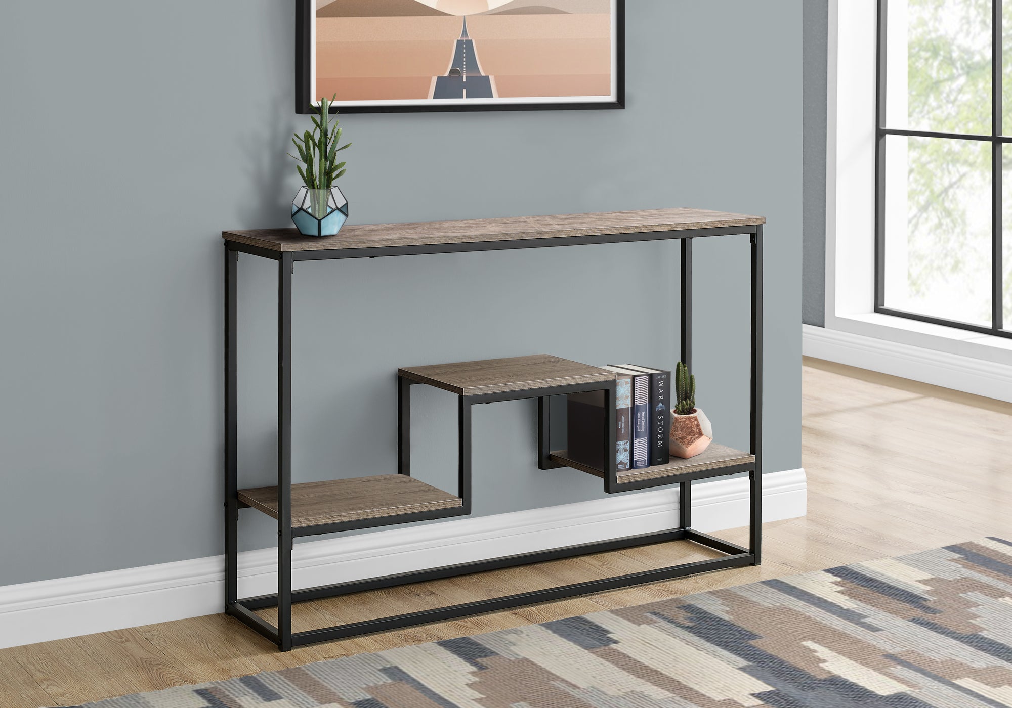 TABLE D'APPOINT - 48"L / CONSOLE D'ENTREE TAUPE / METAL NOIR 
