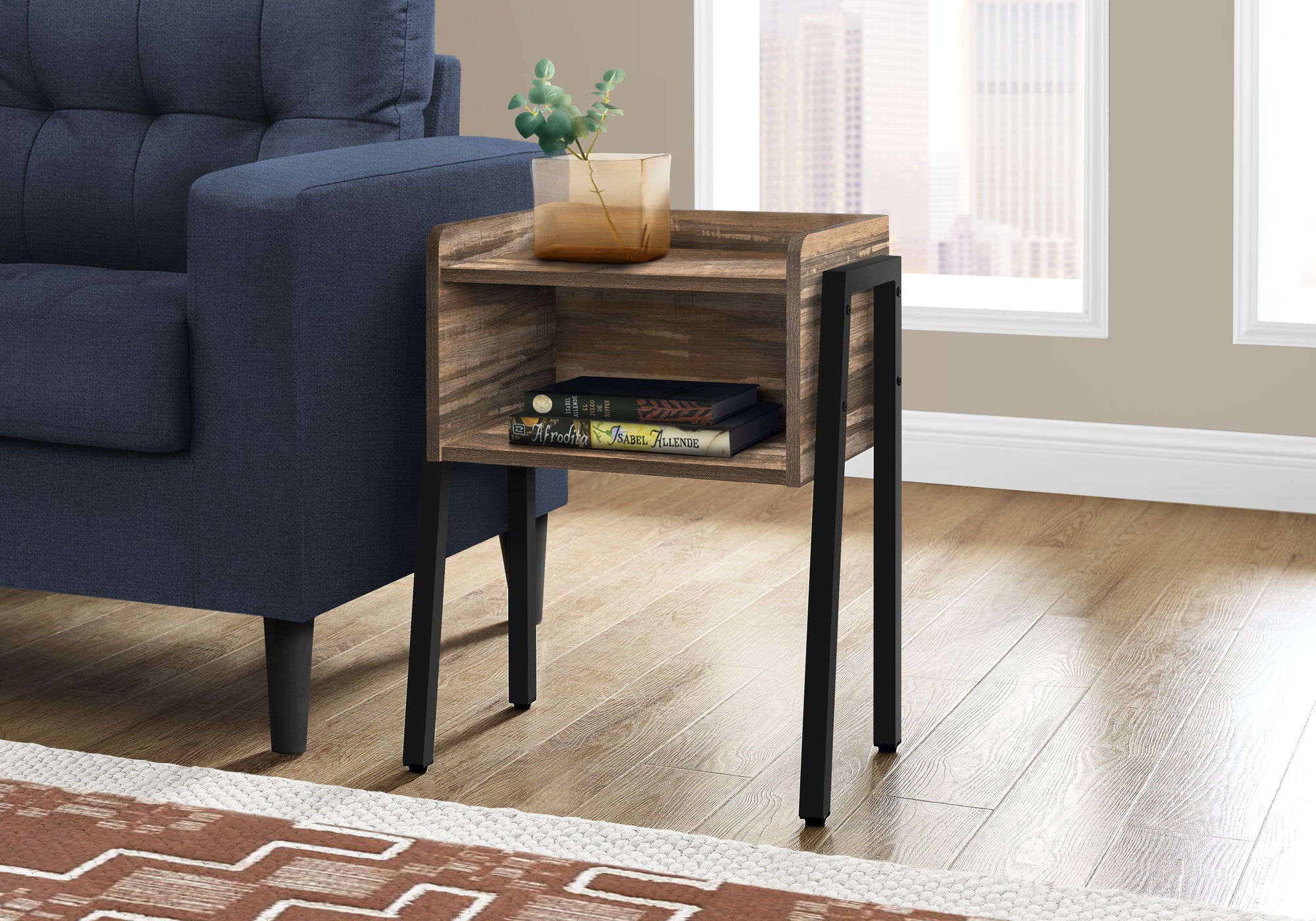 TABLE D'APPOINT - 23"H / LOOK BRUN / MÉTAL NOIR 