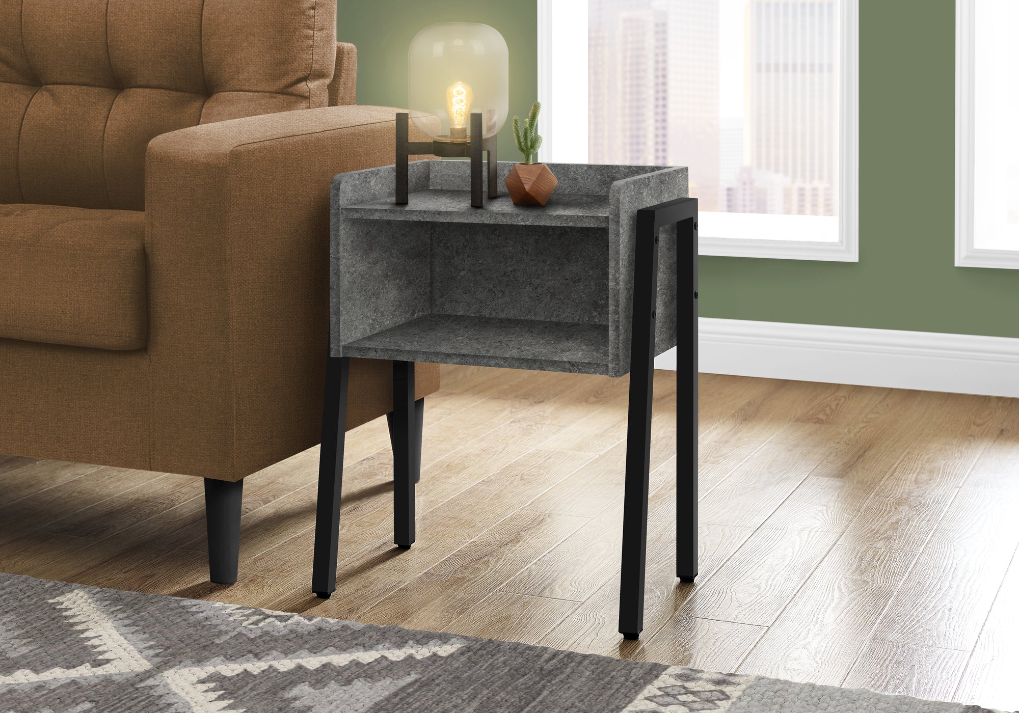TABLE D'APPOINT - 23"H / ASPECT PIERRE GRIS / METAL NOIR 