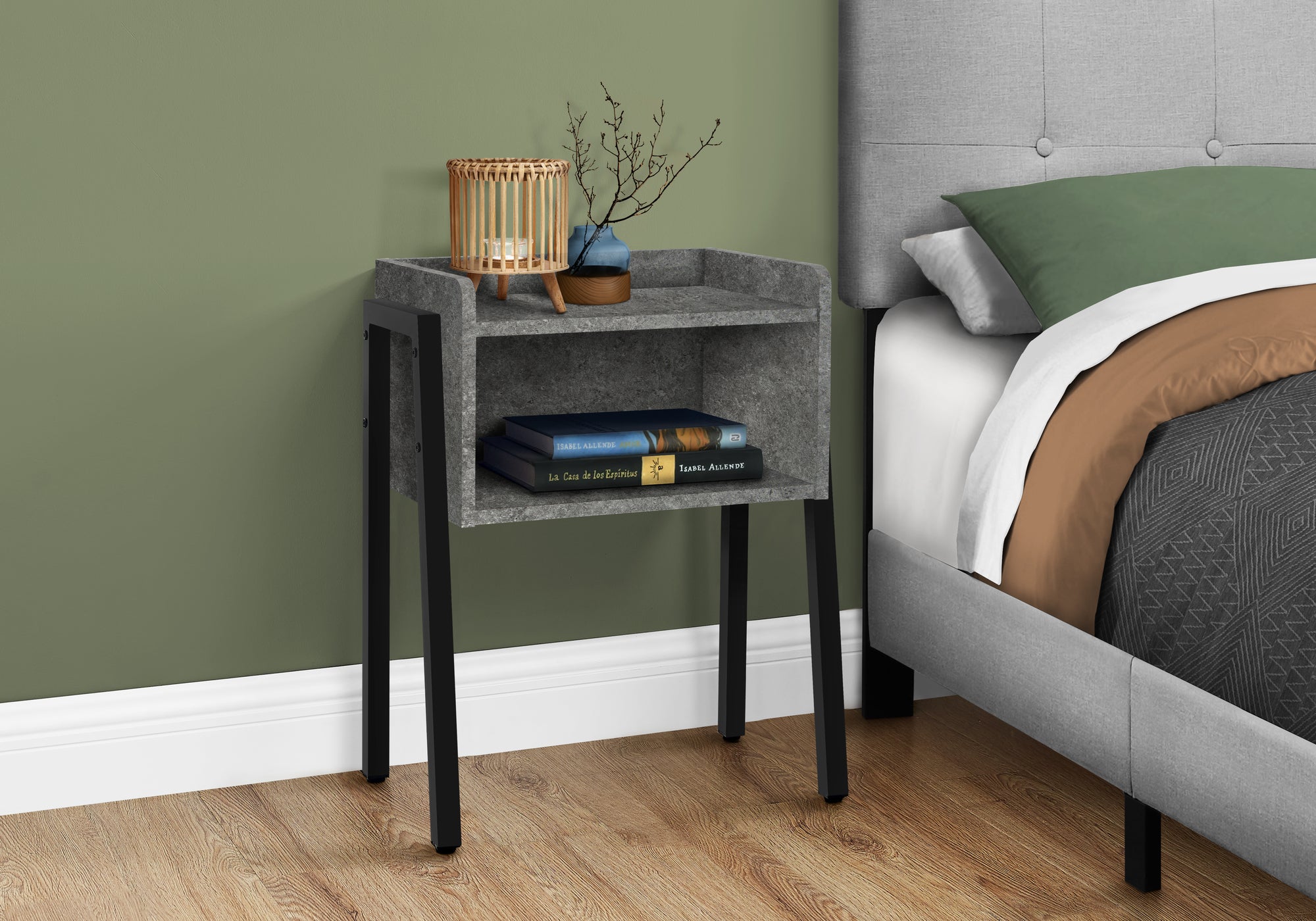 TABLE D'APPOINT - 23"H / ASPECT PIERRE GRIS / METAL NOIR 