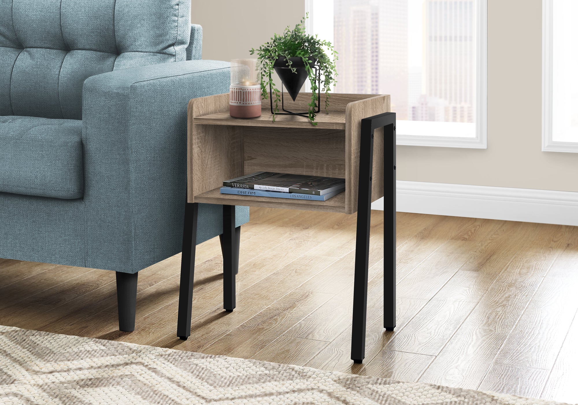 TABLE D'APPOINT - 23"H / TAUPE FONCE / METAL NOIR 