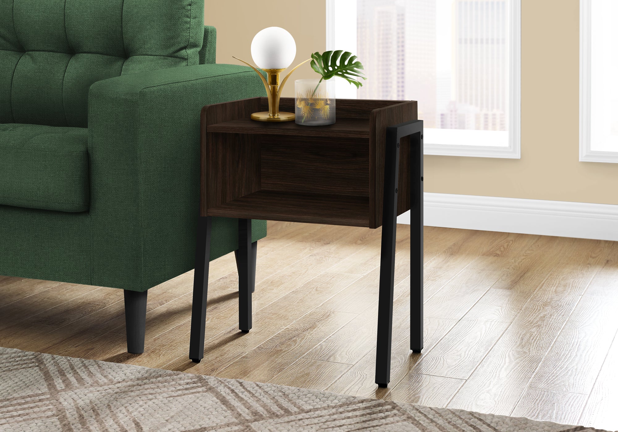 TABLE D'APPOINT - 23"H / ESPRESSO / METAL NOIR 