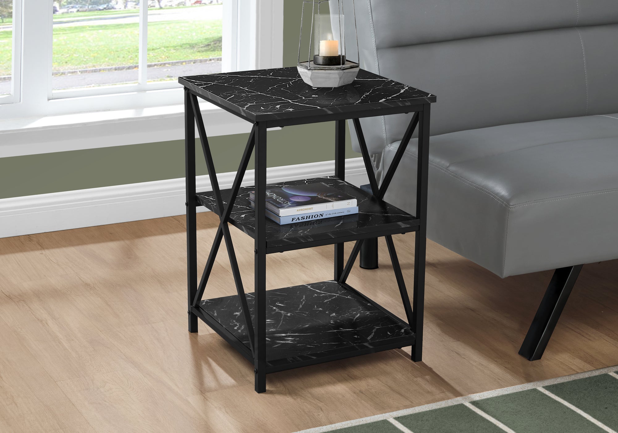 TABLE D'APPOINT - 26"H / MARBRE NOIR / METAL NOIR