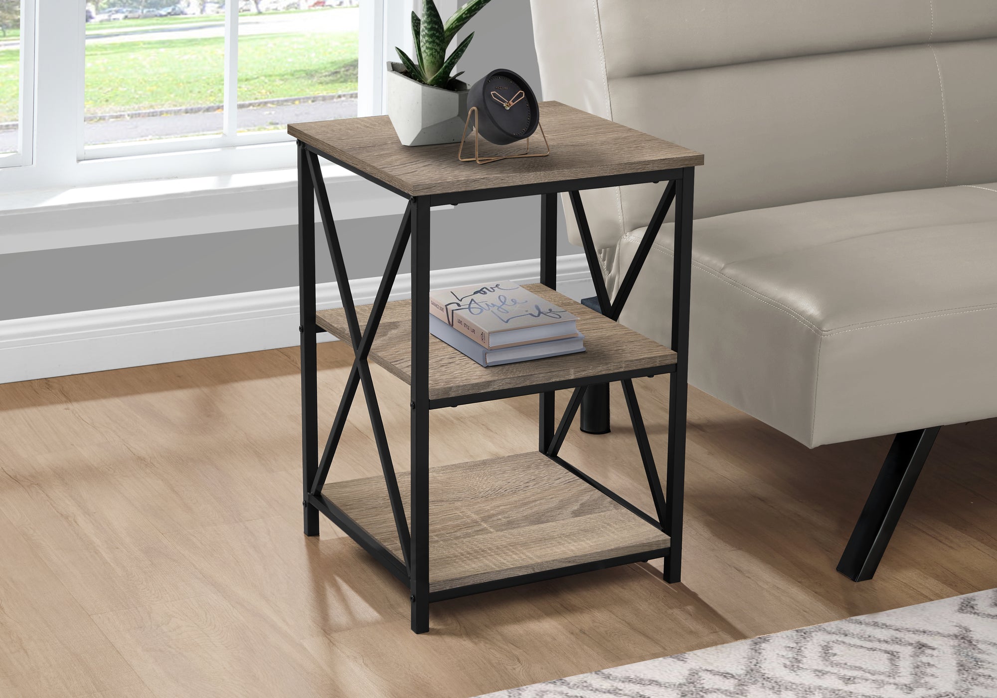 TABLE D'APPOINT - 26"H / TAUPE FONCE / METAL NOIR 