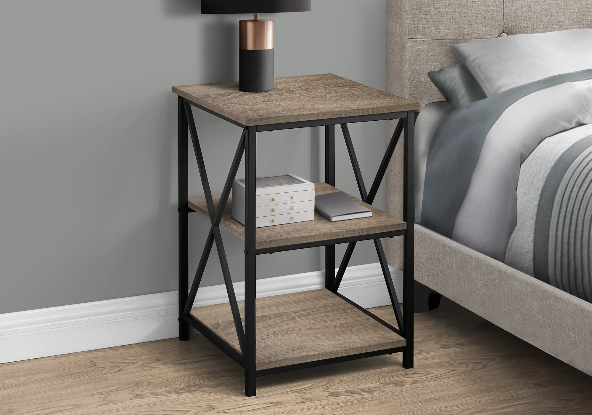 TABLE D'APPOINT - 26"H / TAUPE FONCE / METAL NOIR 
