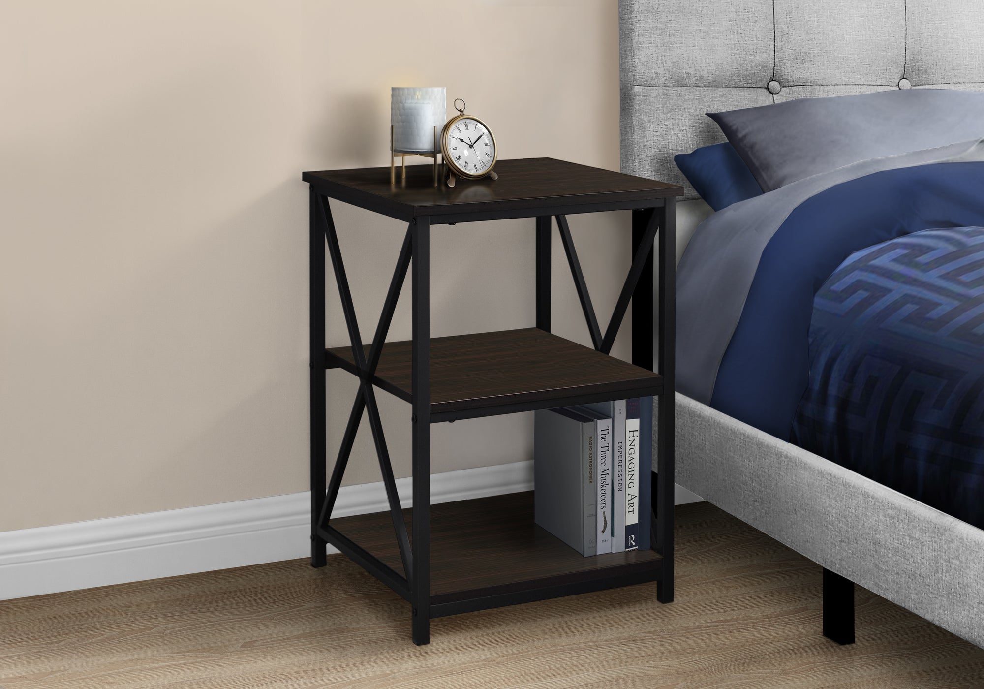 TABLE D'APPOINT - 26"H / ESPRESSO / METAL NOIR 