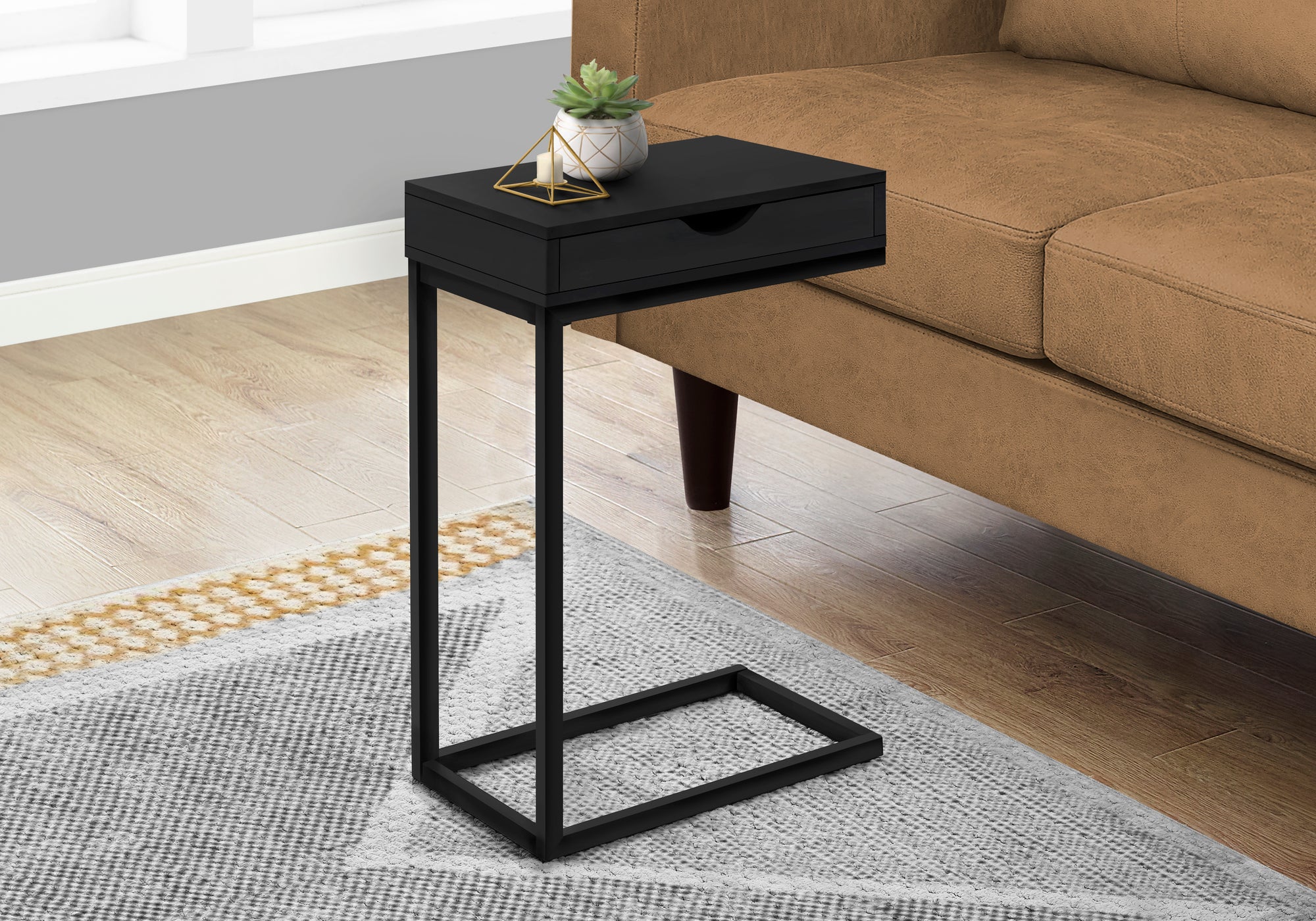 TABLE D'APPOINT - NOIR / MÉTAL NOIR AVEC UN TIROIR 