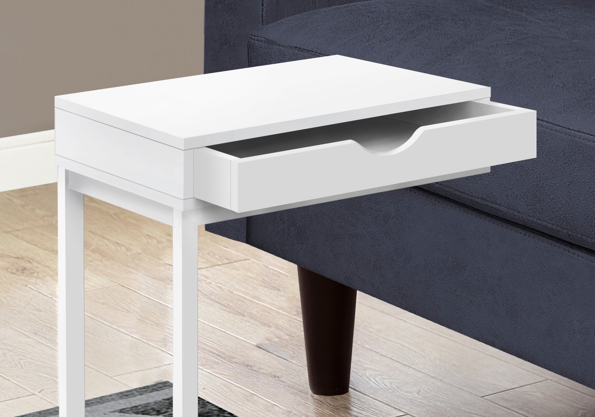 TABLE D'APPOINT - BLANC / MÉTAL BLANC AVEC UN TIROIR 