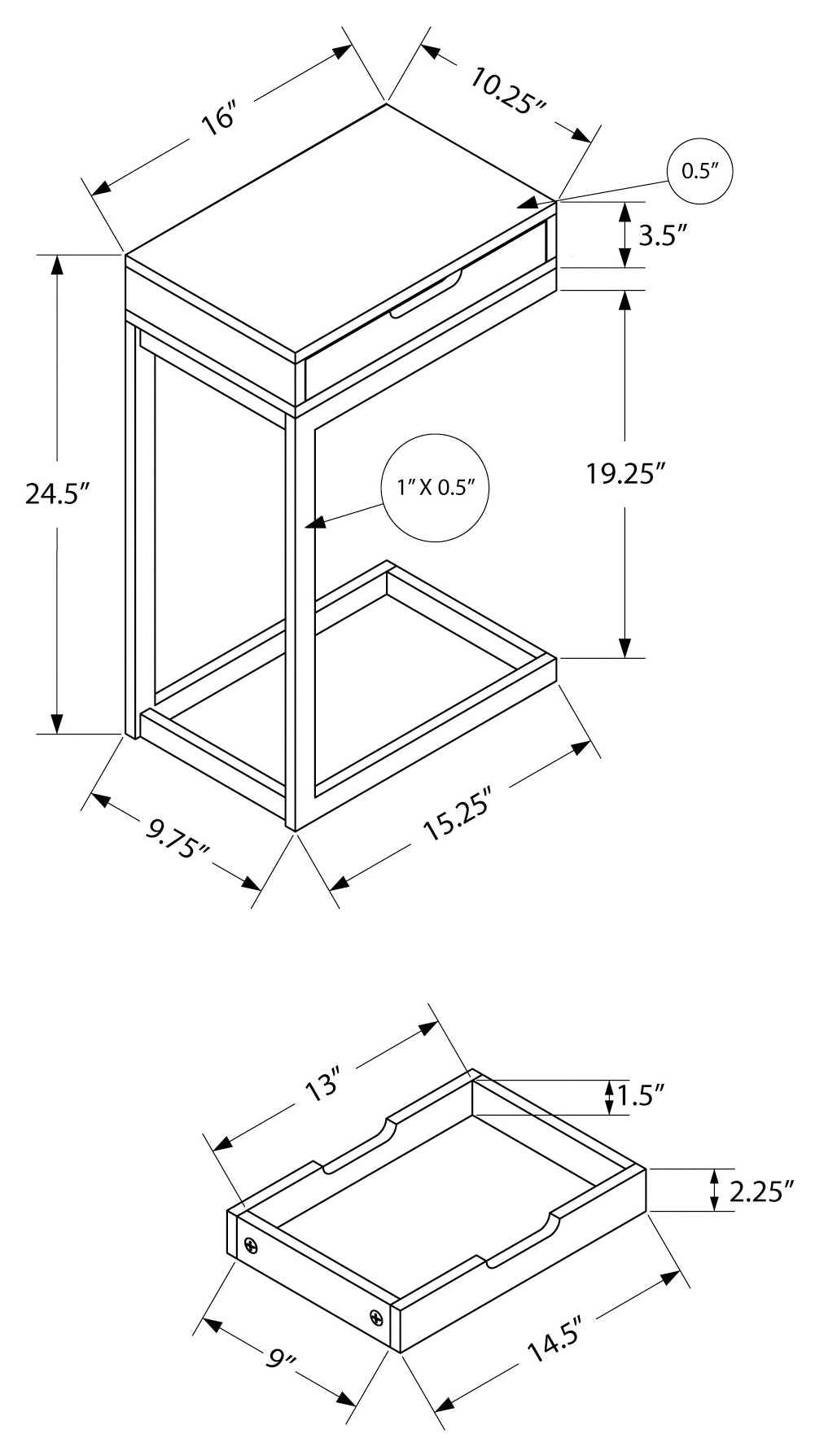 TABLE D'APPOINT - ASPECT PIERRE GRIS / MÉTAL NOIR 