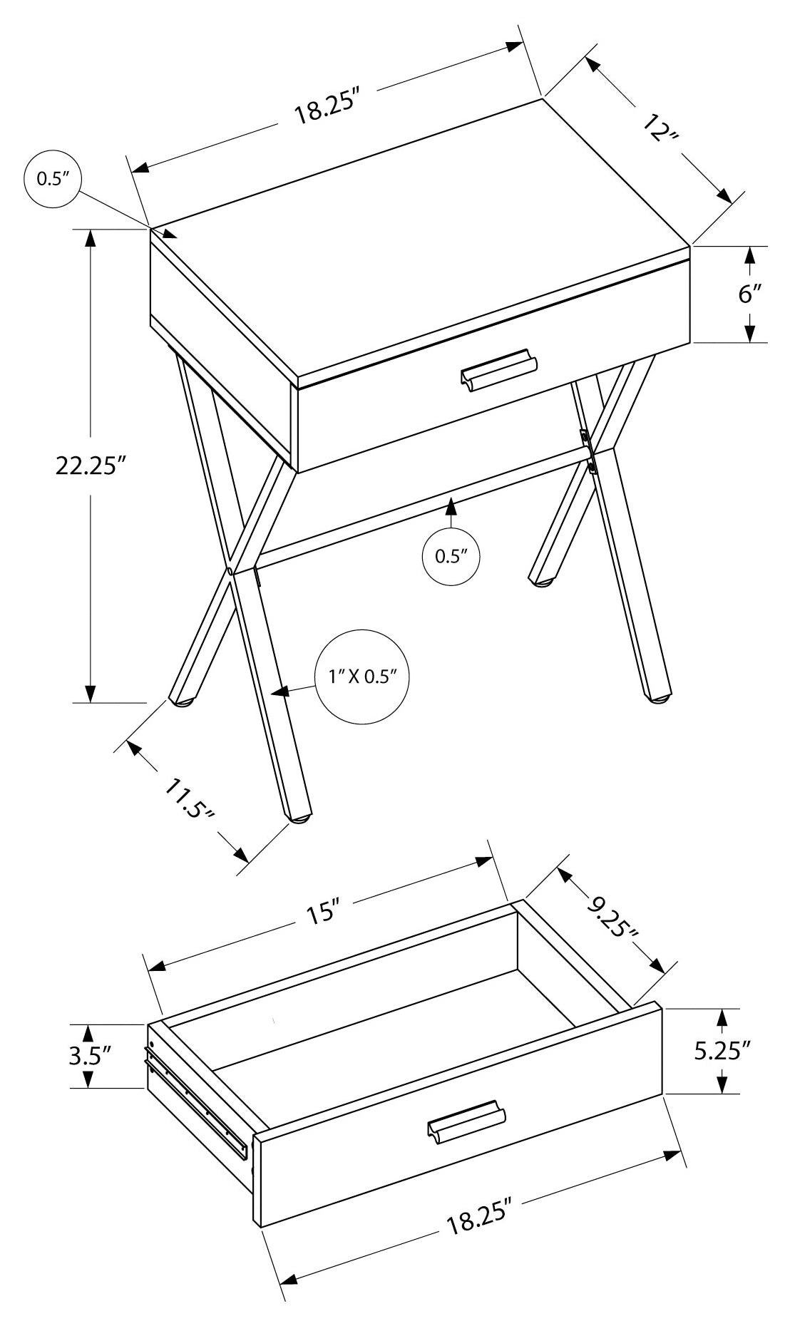 TABLE D'APPOINT - 24"H / BLANC / METAL BLANC 