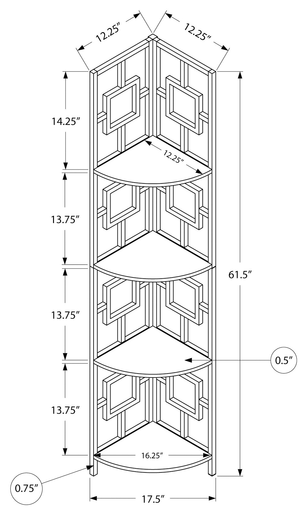 Présentoir d'Angle Artisanal : 62" Taupe Foncé et Acier Noir