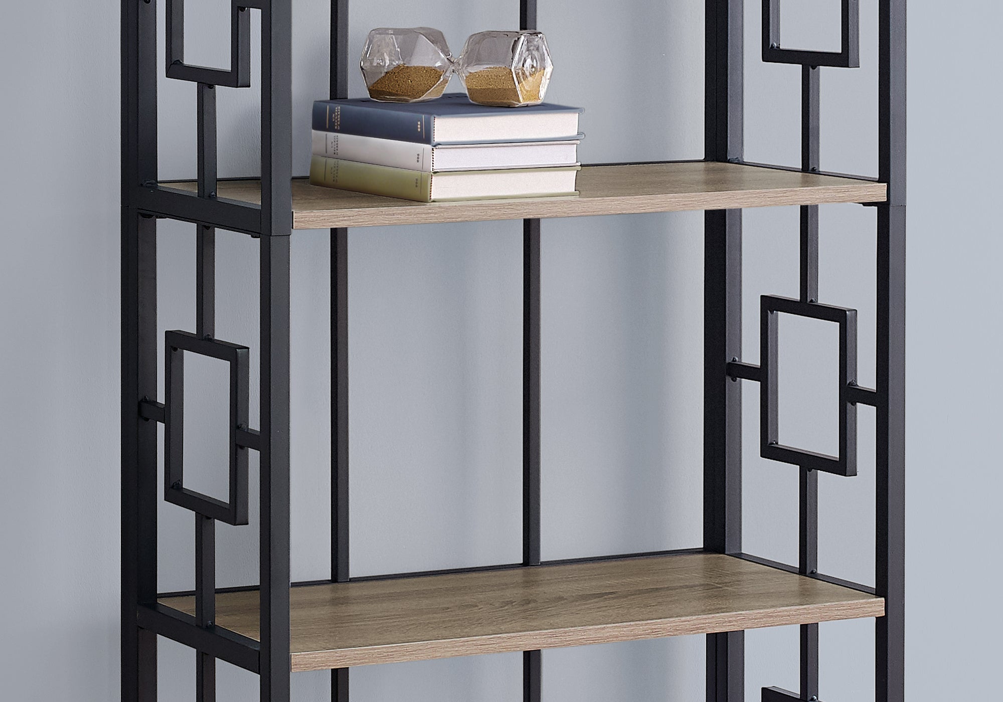 BIBLIOTHEQUE - 62"H / TAUPE FONCE / ETAGERE METAL NOIR