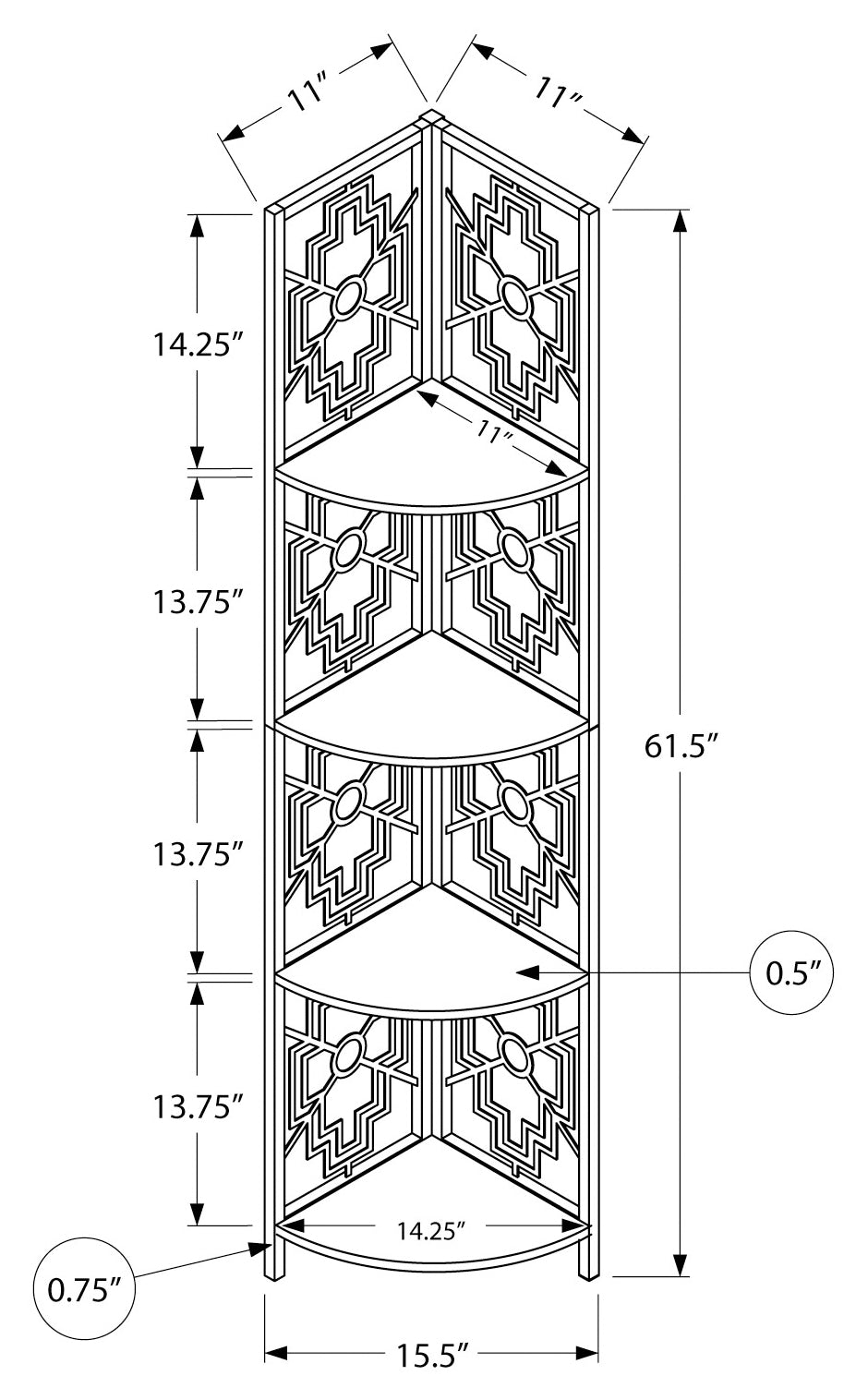 BIBLIOTHÈQUE - 62"H / BLANC / ÉTAGERE EN COIN MÉTAL BLANC 