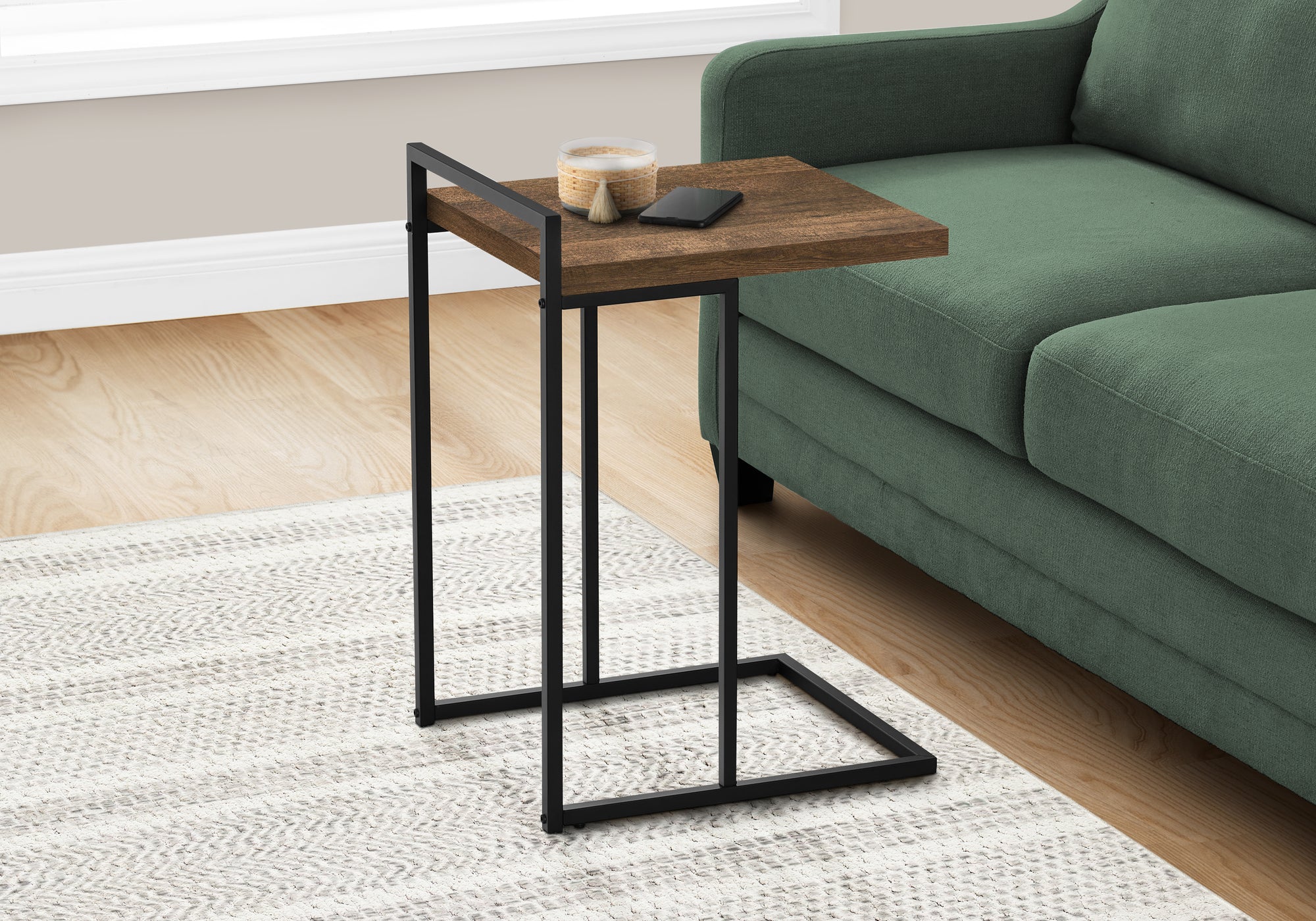 TABLE D'APPOINT - 25"H / BOIS BRUN / MÉTAL NOIR 