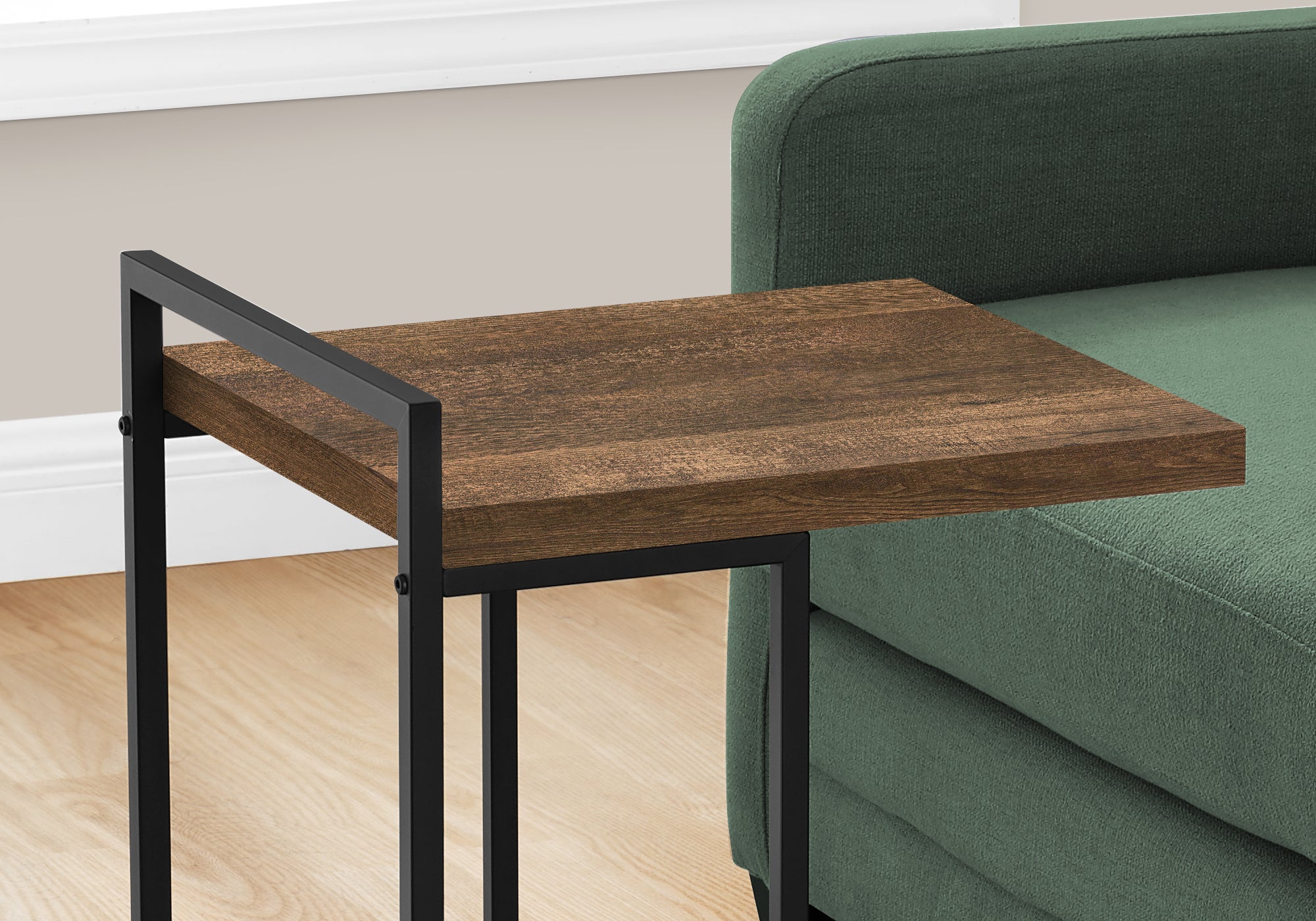 TABLE D'APPOINT - 25"H / BOIS BRUN / MÉTAL NOIR 