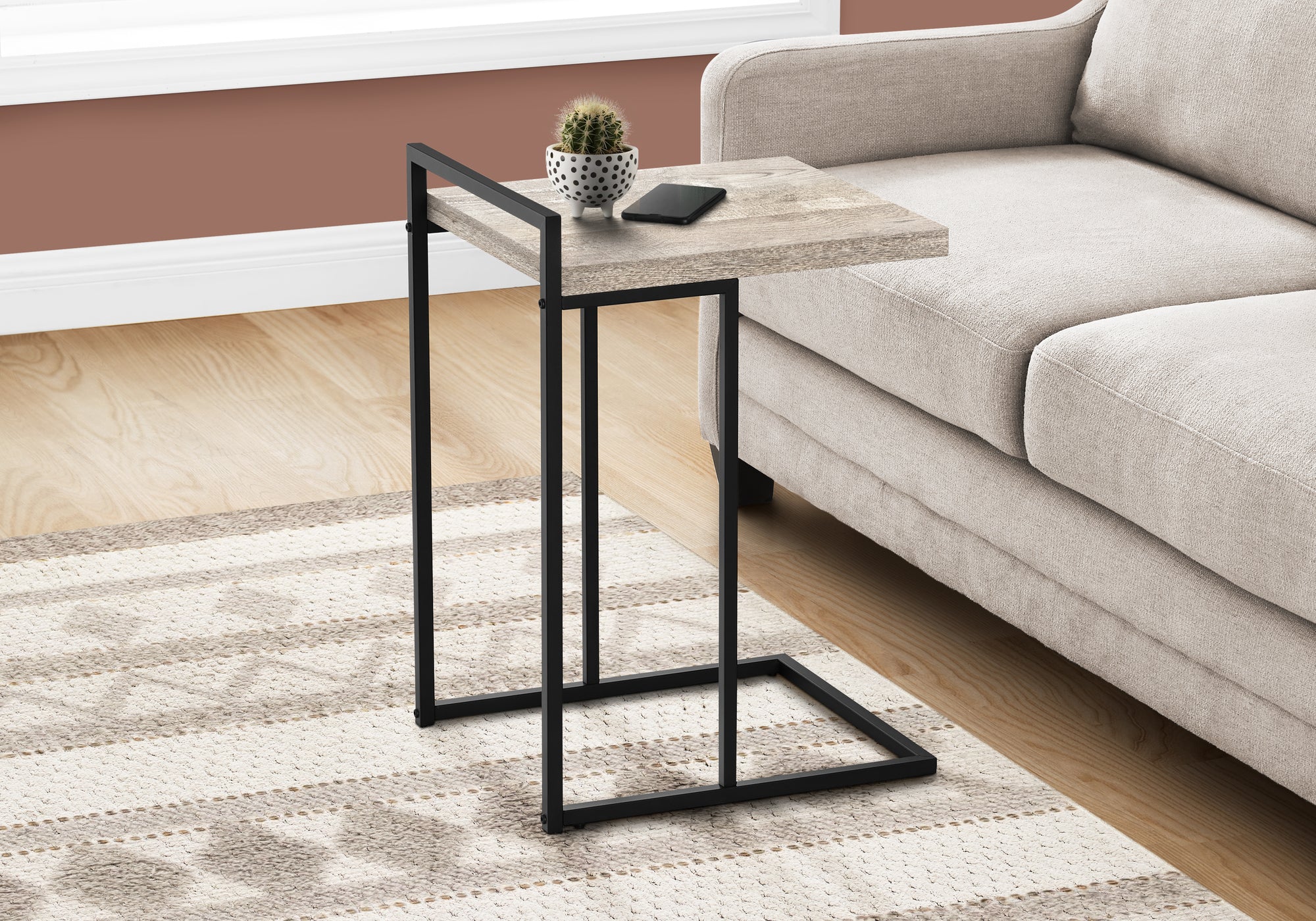 TABLE D'APPOINT - 25"H / BOIS DE RÉCUPÉRATION TAUPE / MÉTAL NOIR 