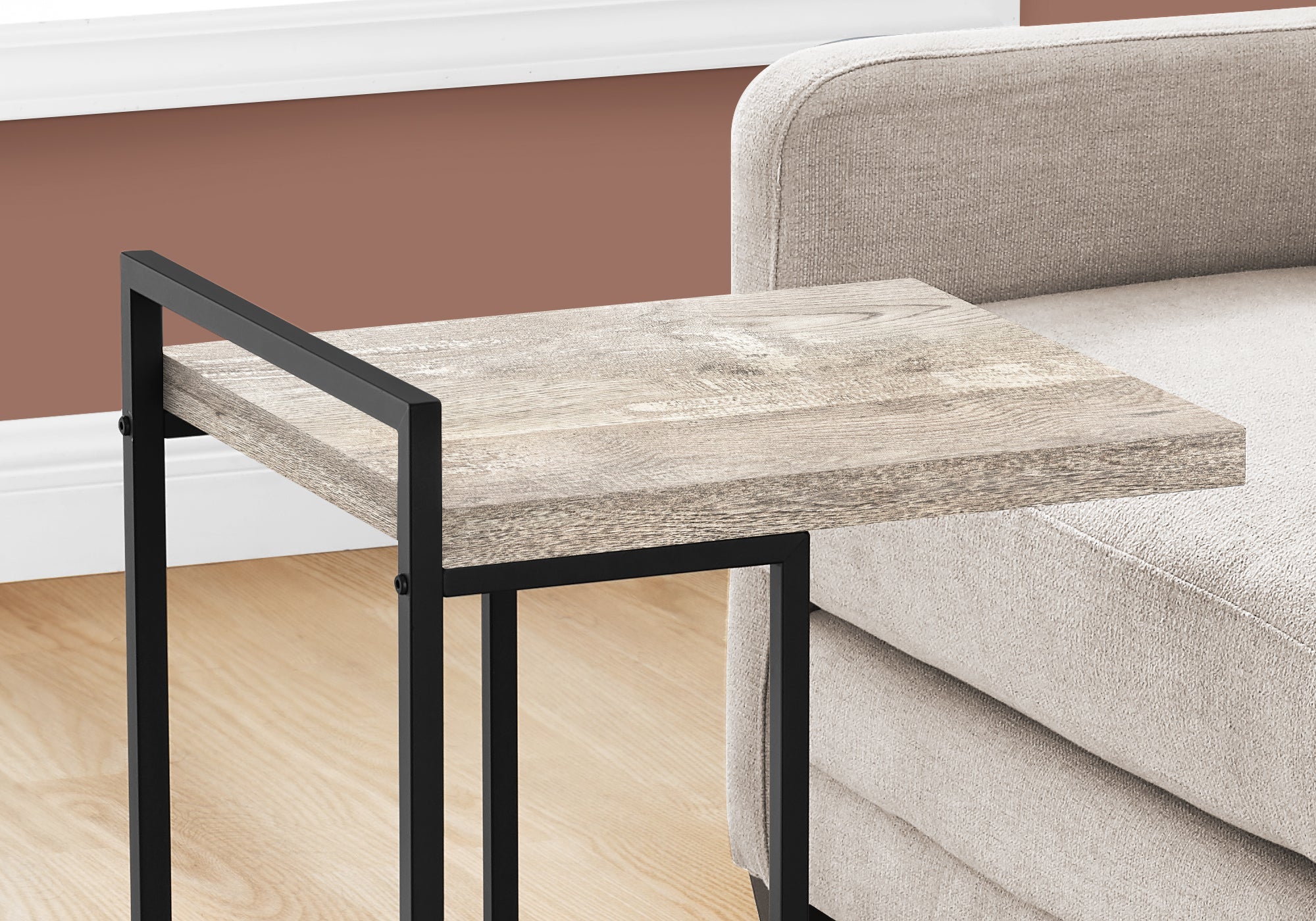 TABLE D'APPOINT - 25"H / BOIS DE RÉCUPÉRATION TAUPE / MÉTAL NOIR 