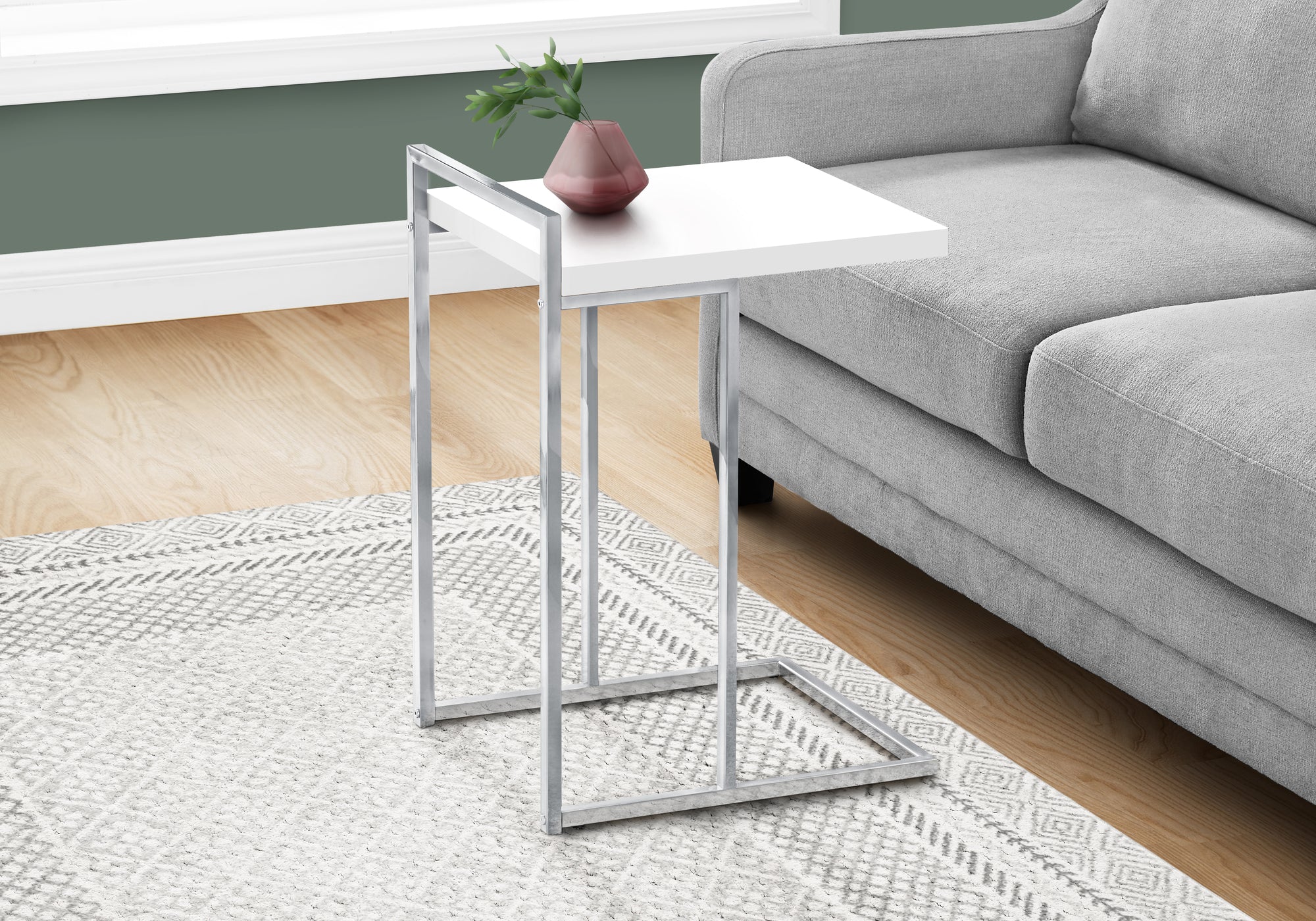 TABLE D'APPOINT - 25"H / BLANC BRILLANT / METAL CHROME 