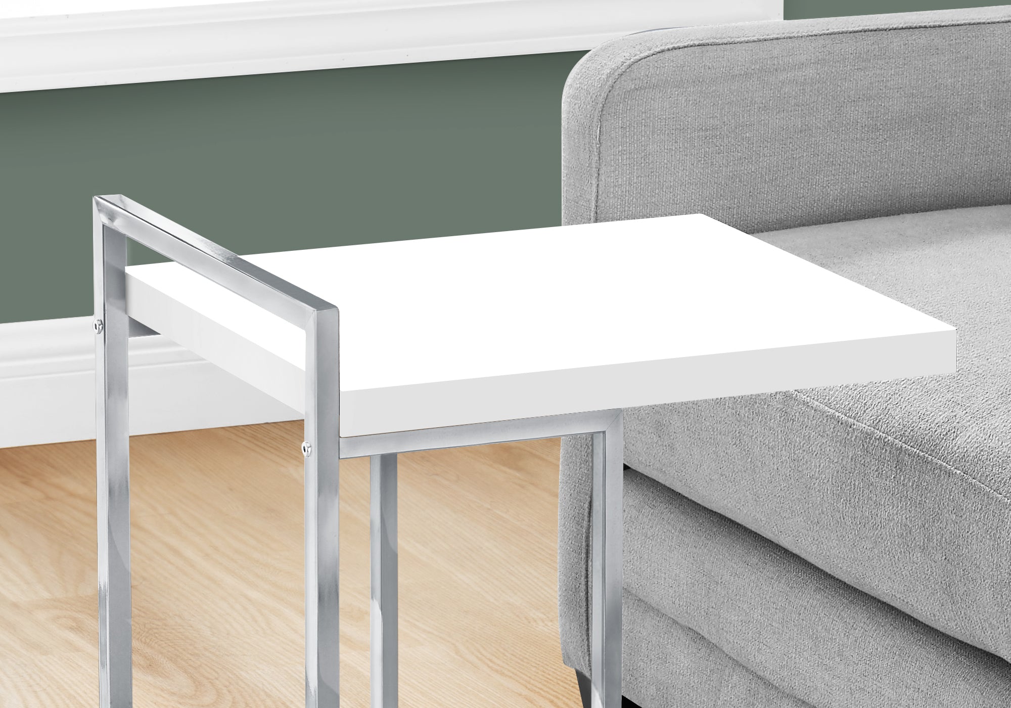 TABLE D'APPOINT - 25"H / BLANC BRILLANT / METAL CHROME 