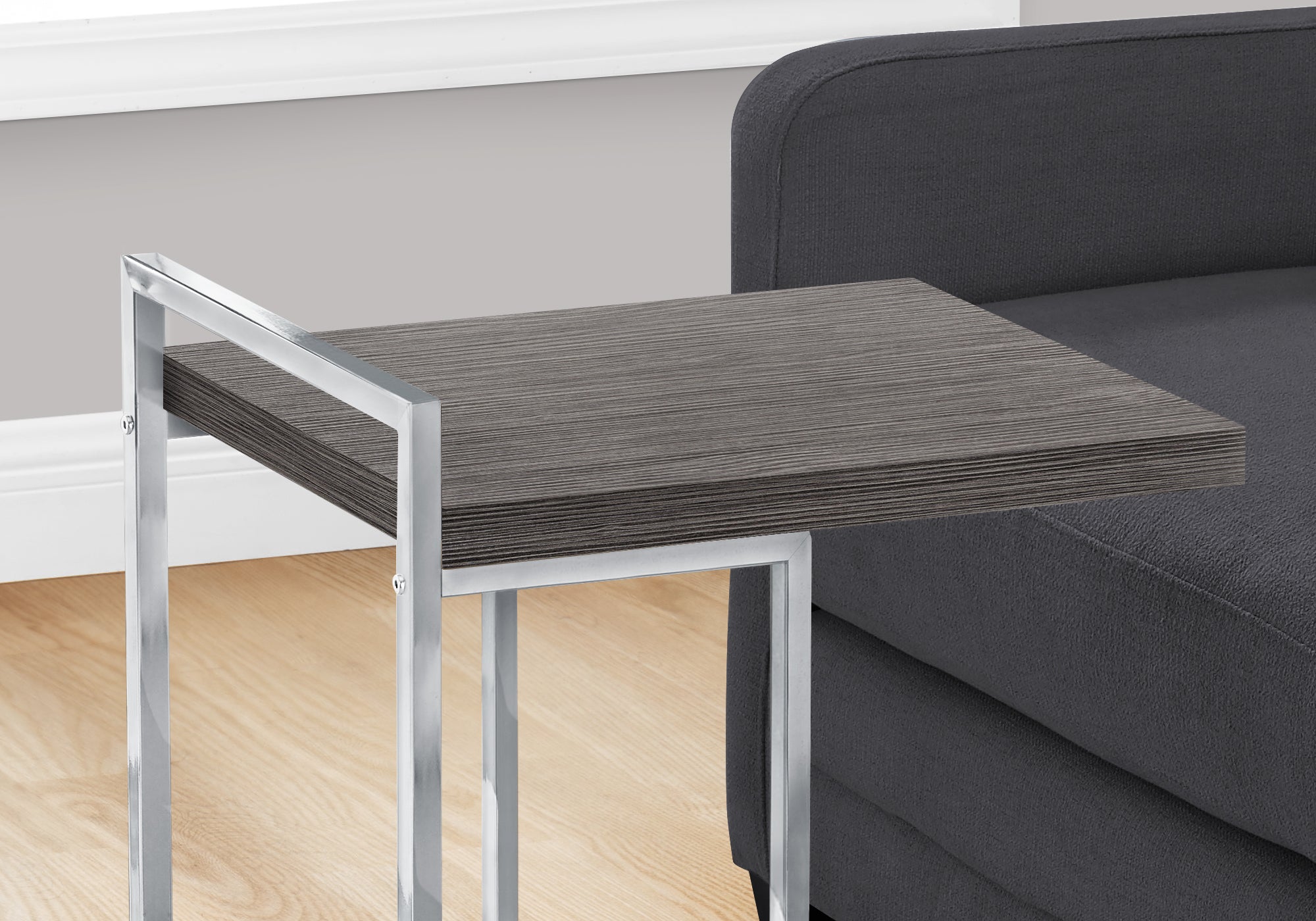 TABLE D'APPOINT - 25"H / GRIS / METAL CHROME 
