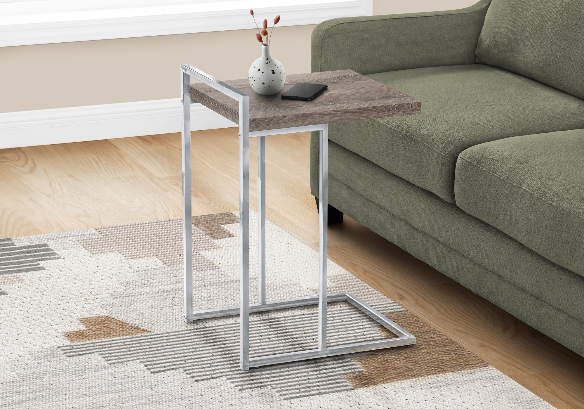 TABLE D'APPOINT - 25"H / FONCE TAUPE / METAL CHROME 