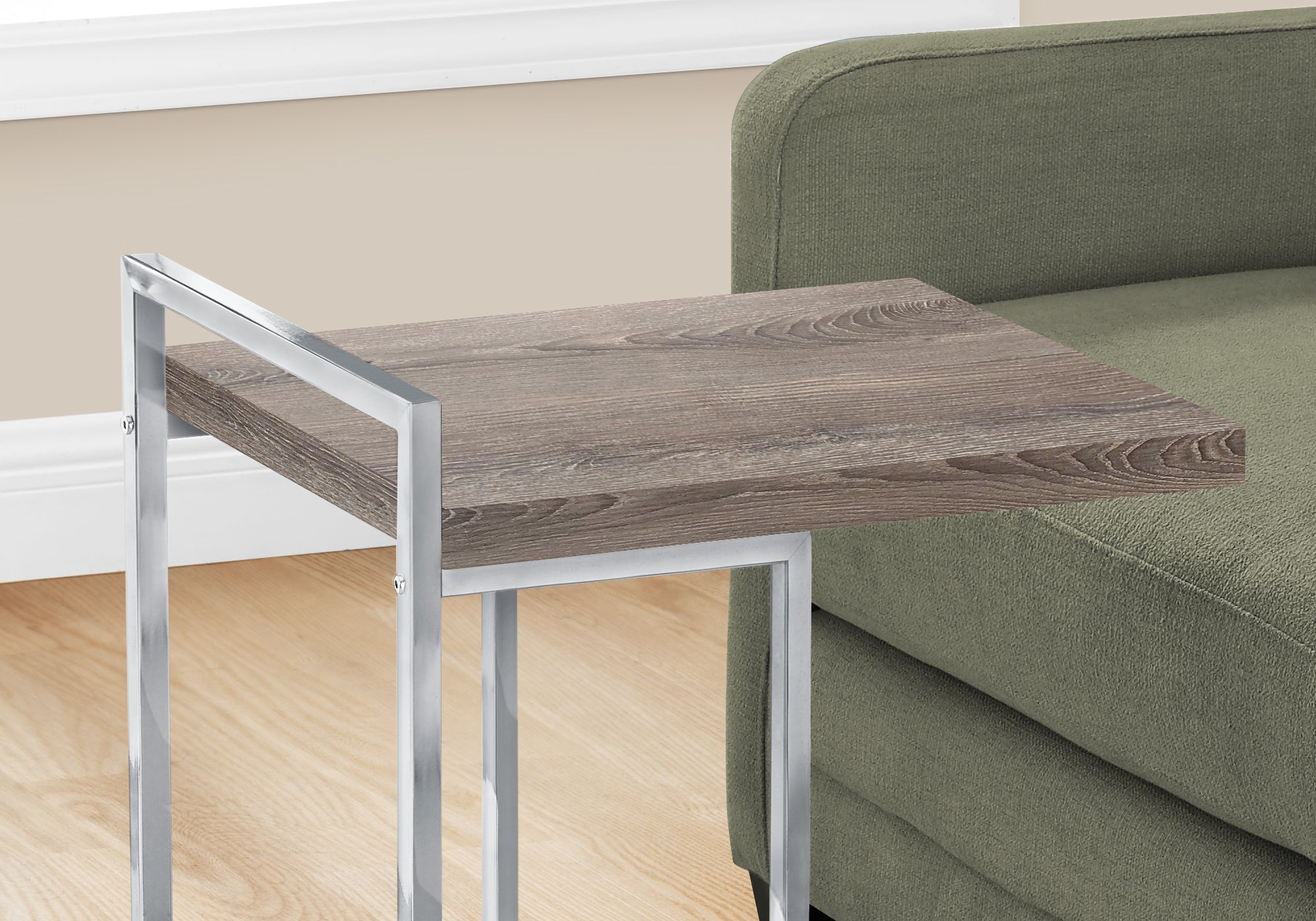 TABLE D'APPOINT - 25"H / FONCE TAUPE / METAL CHROME 