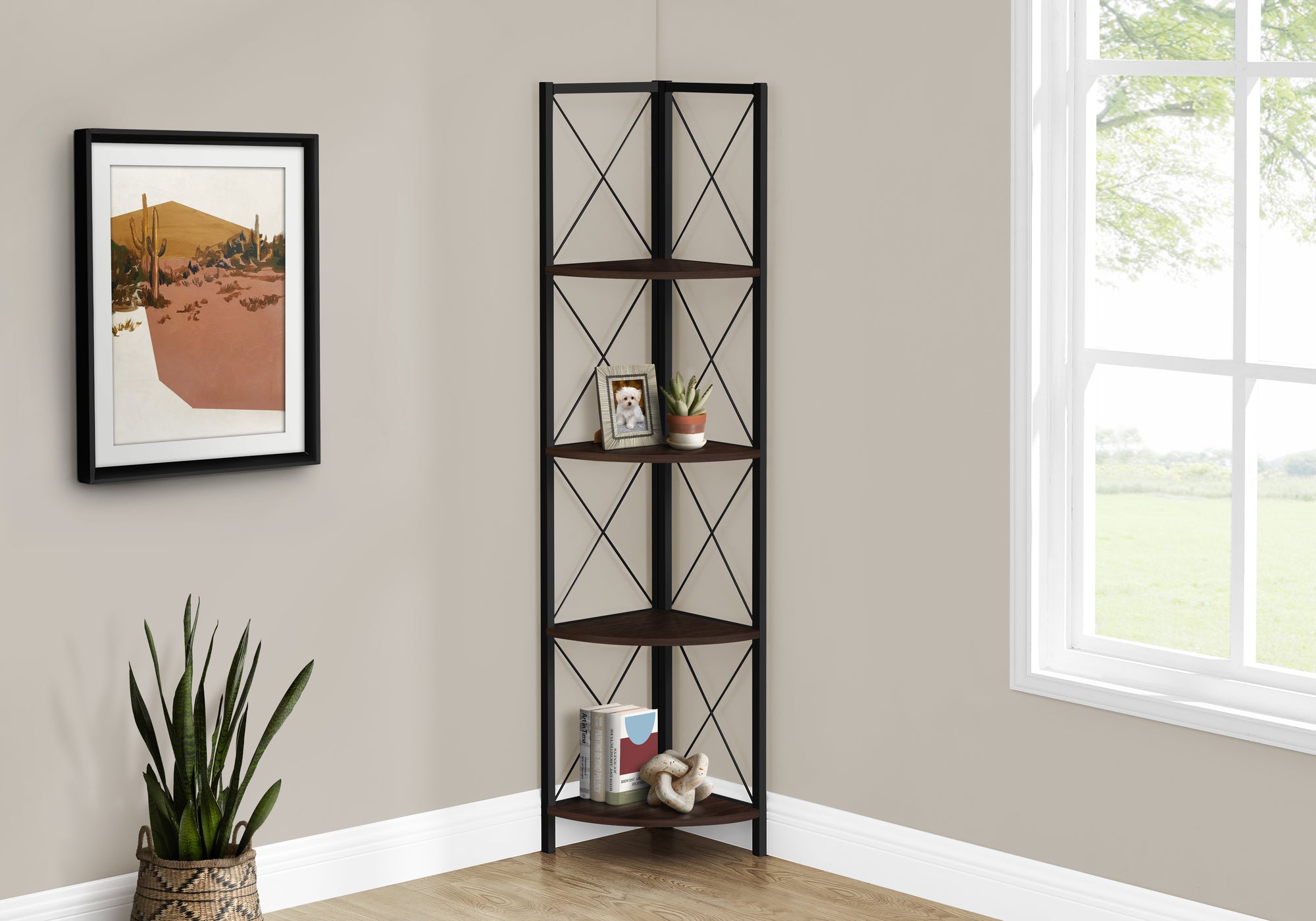 BIBLIOTHEQUE - 60"H / ESPRESSO / ETAGERE EN COIN METAL